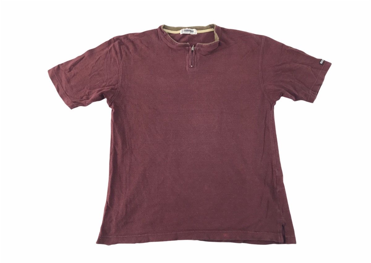 image of U.p Renoma Half Zip Design Tee T-Shirt Inspired Designer in Maroon, Men's (Size Medium)