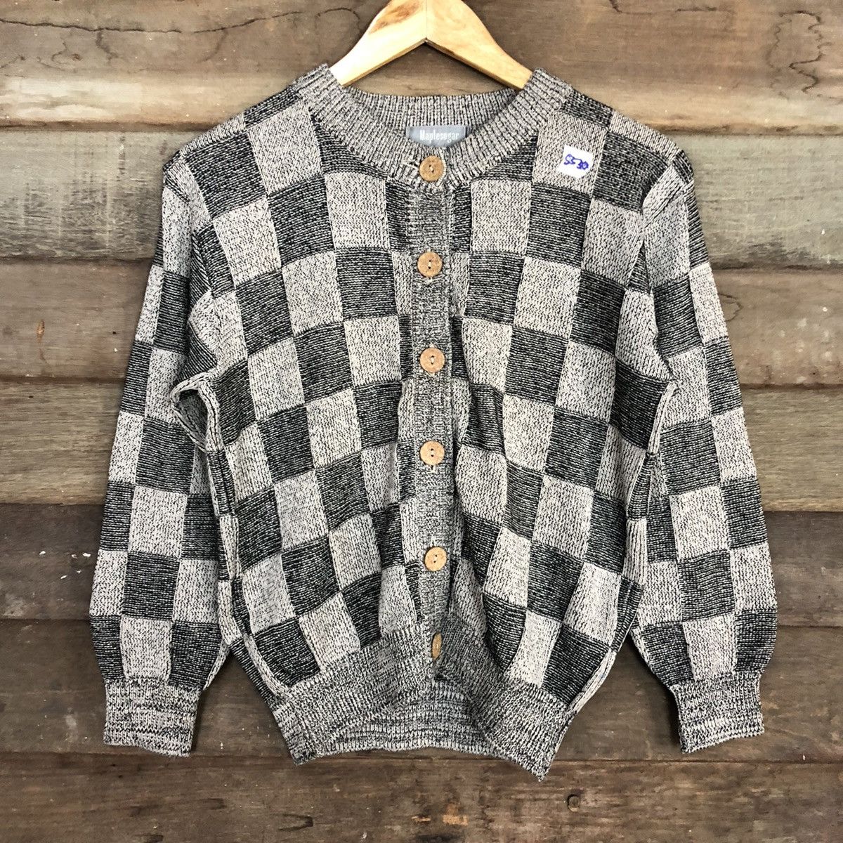 Homespun Knitwear DL MapleSugar checkered cardigan Grey Knitwear #5530 Size US S / EU 44-46 / 1 - 8 Thumbnail