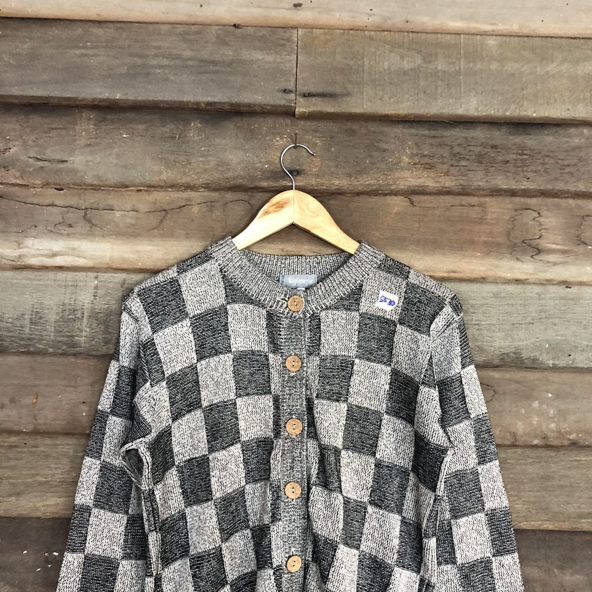 Homespun Knitwear DL MapleSugar checkered cardigan Grey Knitwear #5530 Size US S / EU 44-46 / 1 - 9 Thumbnail