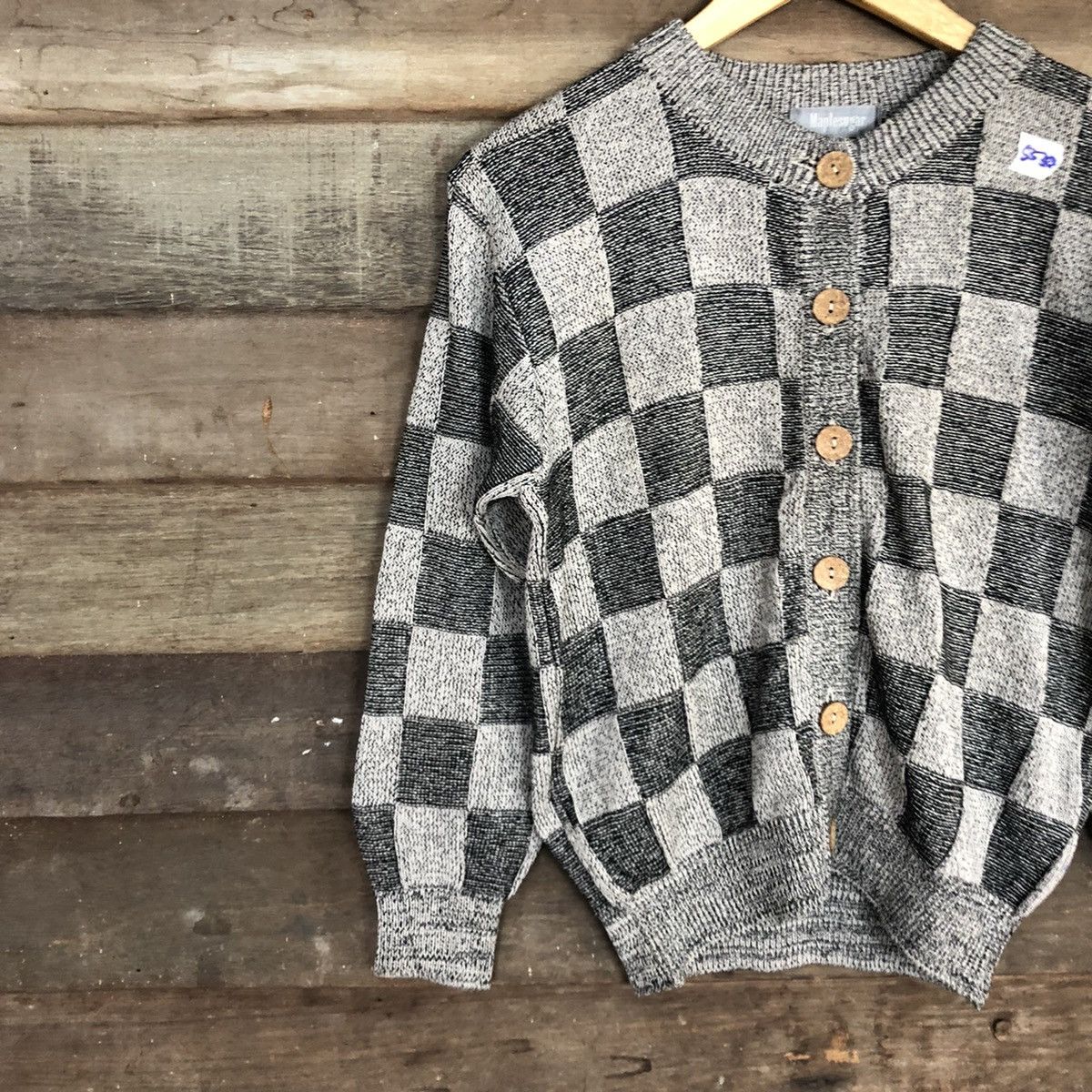 Homespun Knitwear DL MapleSugar checkered cardigan Grey Knitwear #5530 Size US S / EU 44-46 / 1 - 7 Thumbnail