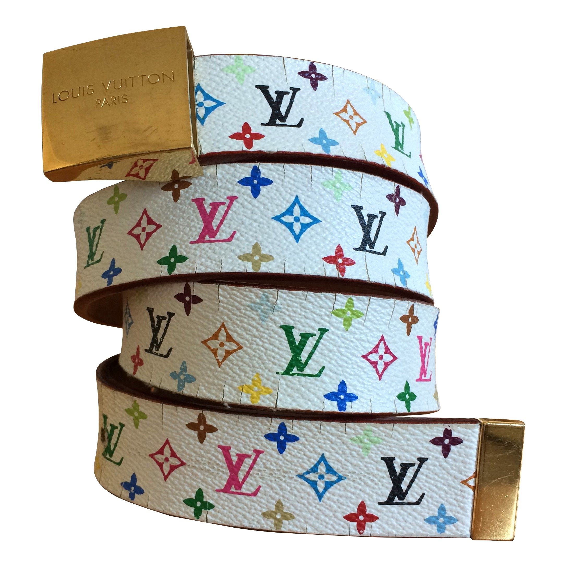 LOUIS VUITTON: Multicolor, "Murakami LV" Logo Belt fits 31"-  35" (mz)