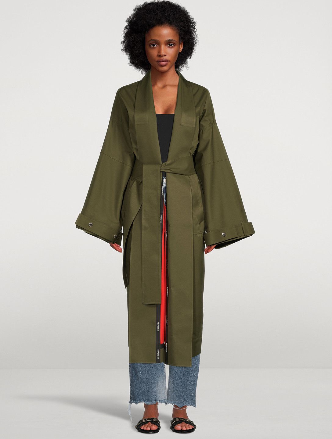 image of Ss22 Khrisjoy Kimono Belted Coat Xs in Khaki, Men's