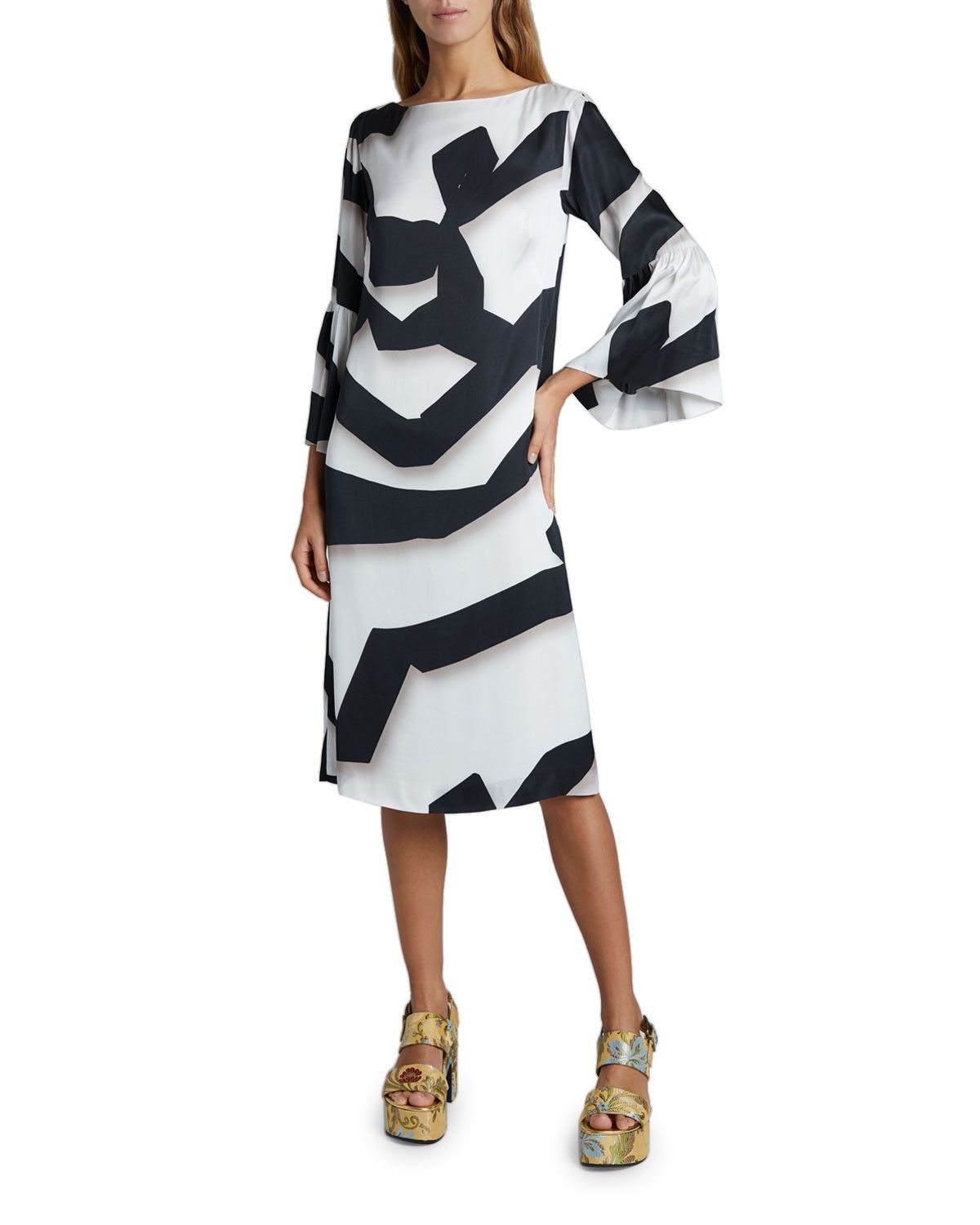 Dries Van Noten BNWT SS20 DRIES VAN NOTEN DANZ FLARE SLEEVE MID DRESS 34 Size XXS / US 00 / IT 34 - 1 Thumbnail