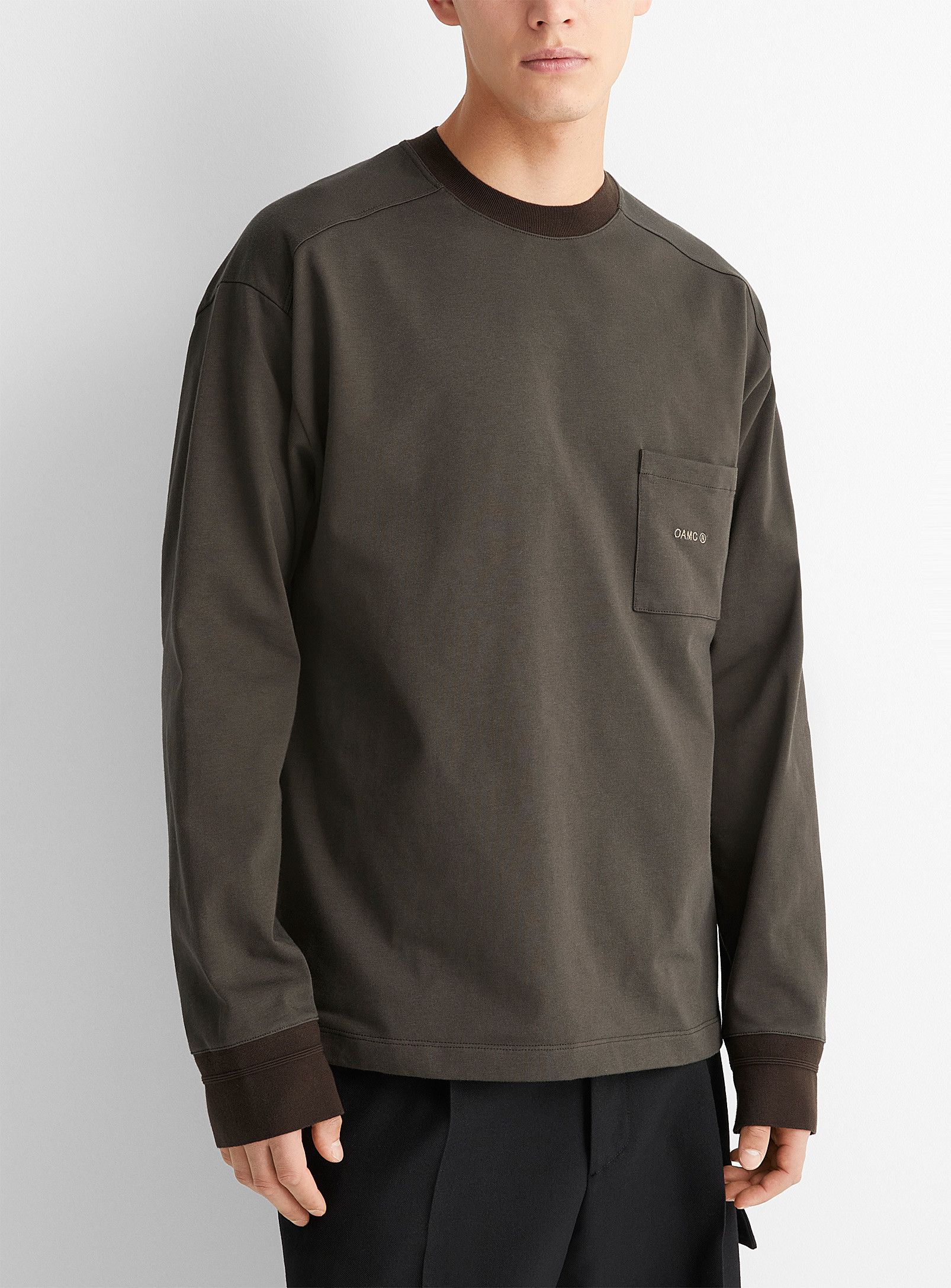 image of Aw20 Oamc I.d. Long Sleeve Tshirt S in Khaki, Men's (Size Small)