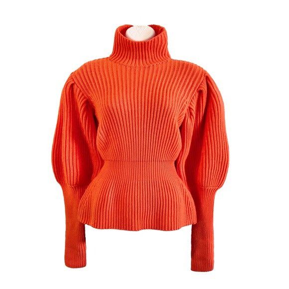 image of Dior Runway Wool Ribbed Knit Balloon Sweater Orange Size 36, Women's