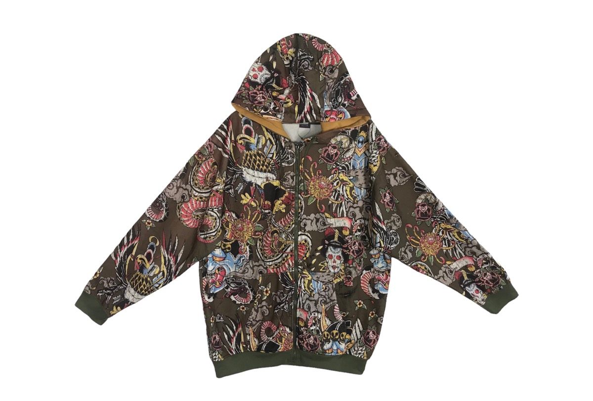 Pre-owned Rare Kenpo Japanese Motif Over Printed Gothic Punk Tatoo Hoodies In Multicolor