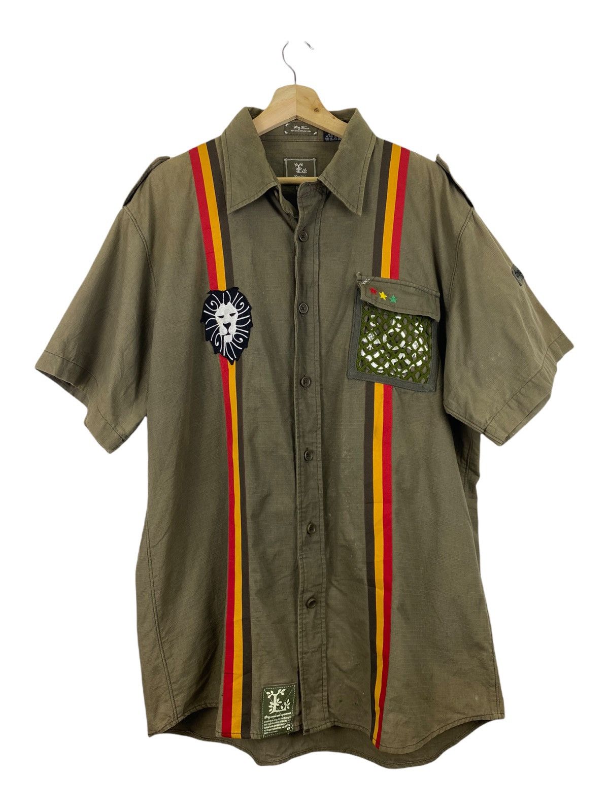 ING WOVEN MILITARY DESIGN BUTTON SHIRT