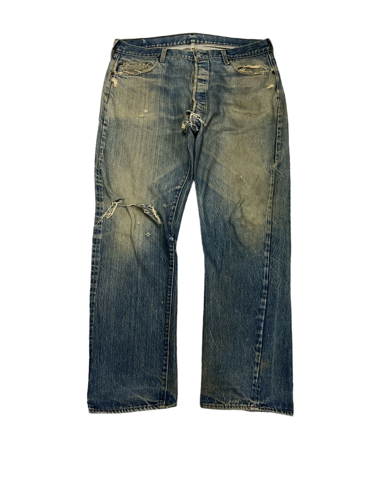 image of Kurt Cobain x Levis Vintage Clothing Thrashed Vintage 501 Salvage Kurt Kobain Denim Pant in Blue (S
