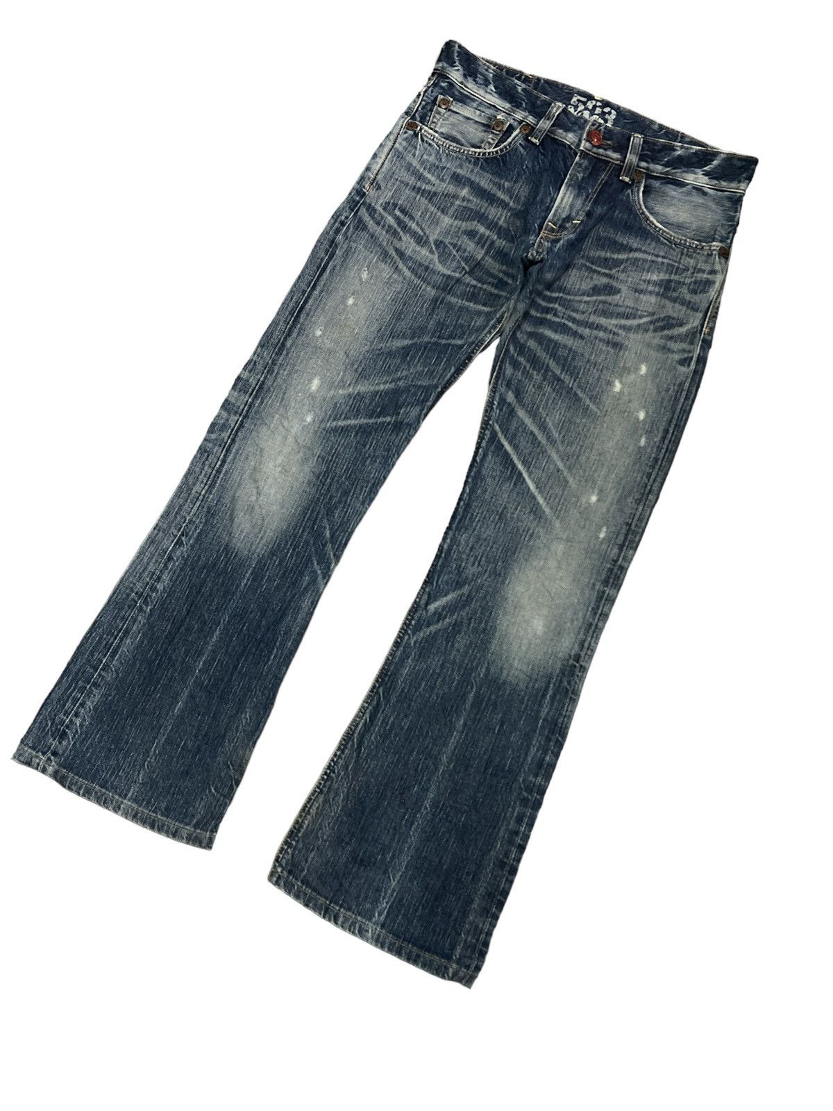 Japanese Brand FLARED💥EDWIN 503 BLUE TRIP DISTRESSED DENIM PANT Size US 31 - 5 Thumbnail