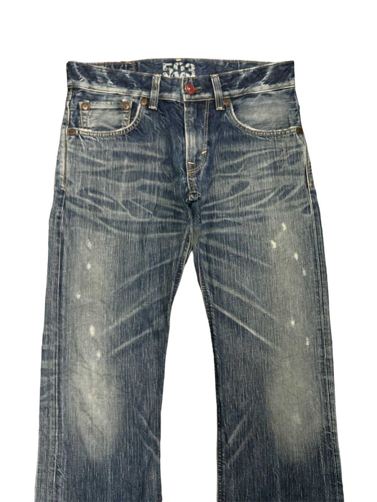 Japanese Brand FLARED💥EDWIN 503 BLUE TRIP DISTRESSED DENIM PANT Size US 31 - 2 Thumbnail