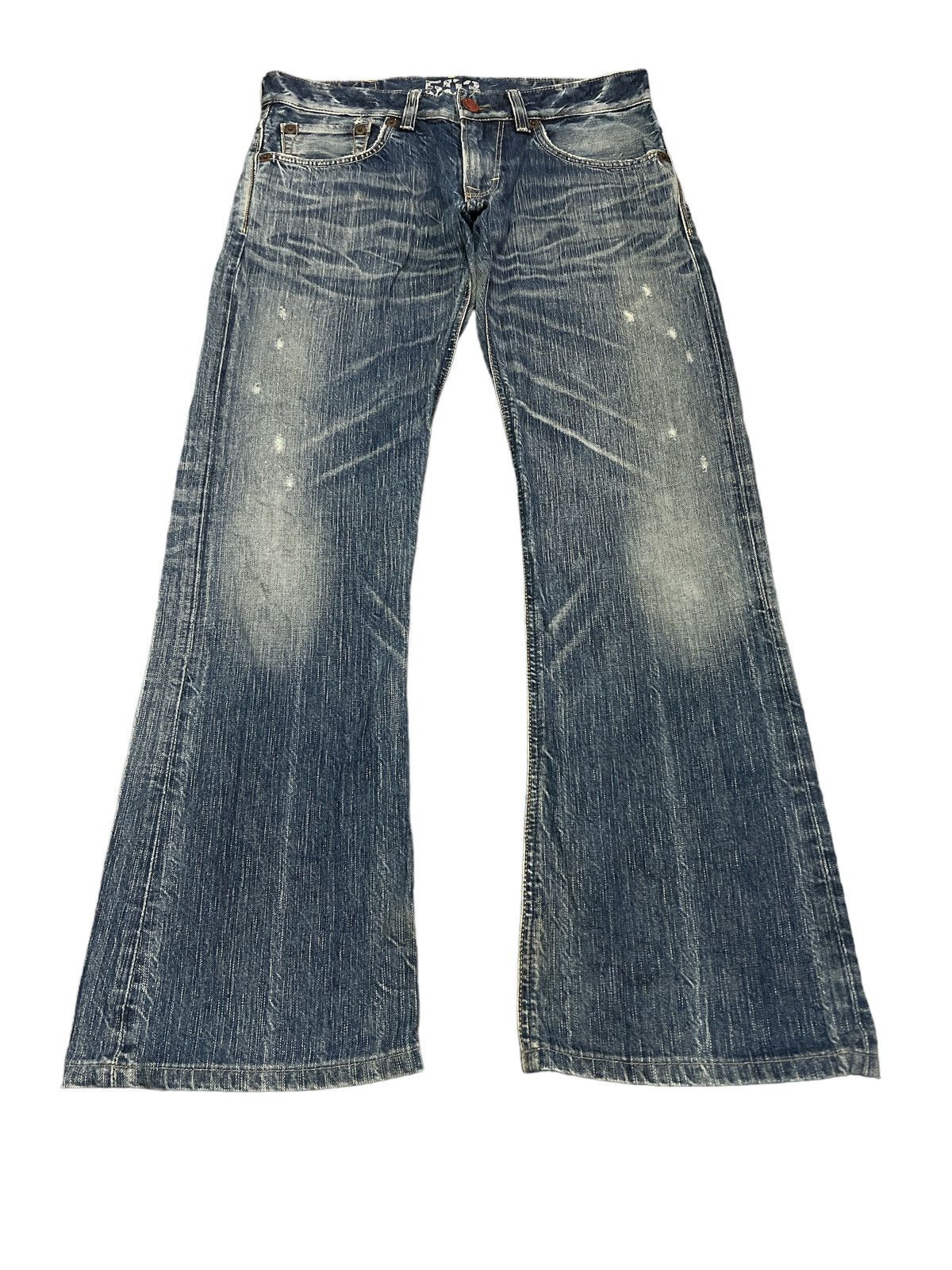 Japanese Brand FLARED💥EDWIN 503 BLUE TRIP DISTRESSED DENIM PANT Size US 31 - 4 Thumbnail