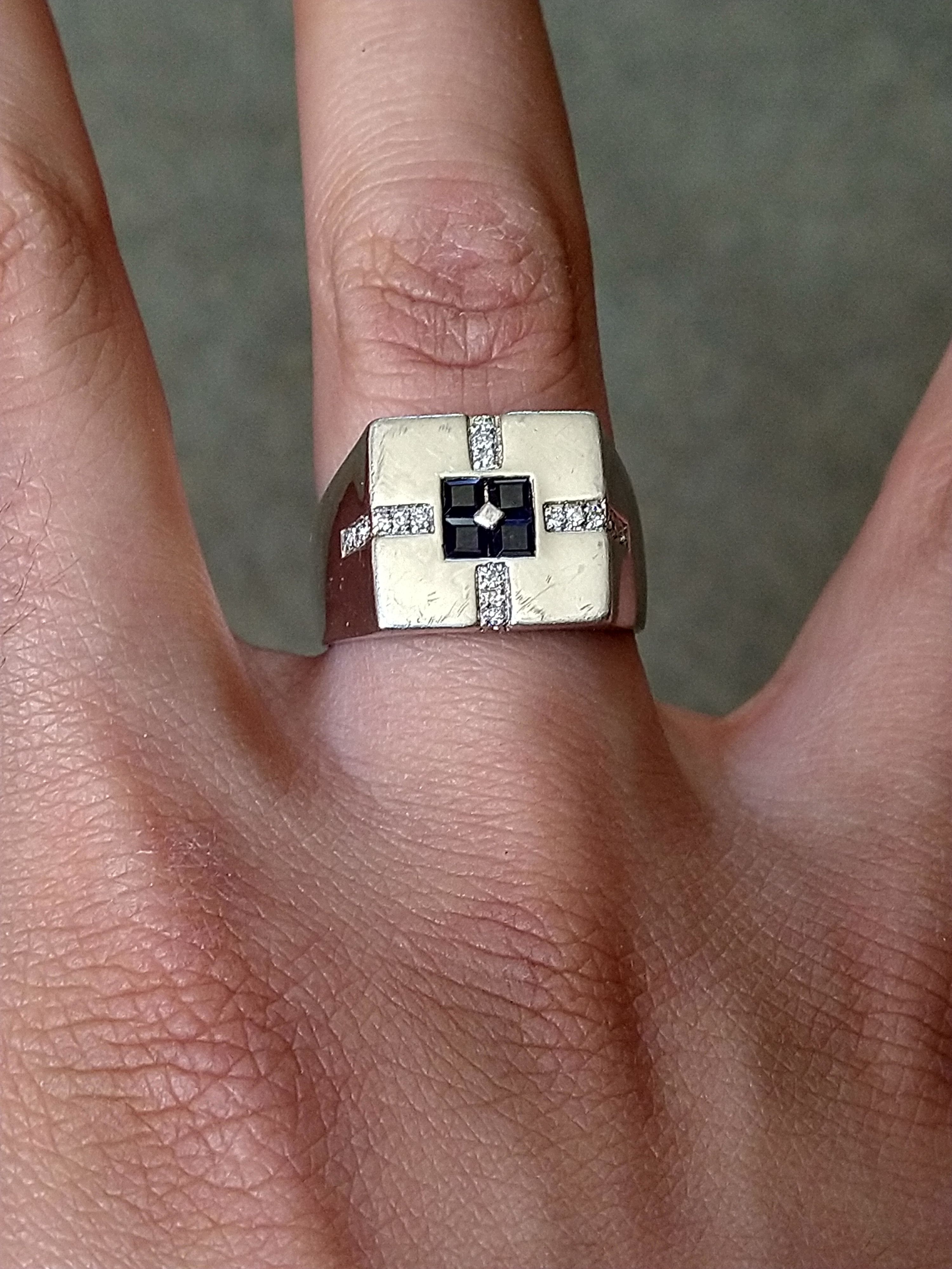 Jewelry Vintage Sterling Silver Ring Blue Glass Size 8.75 Square Size ONE SIZE - 12 Thumbnail