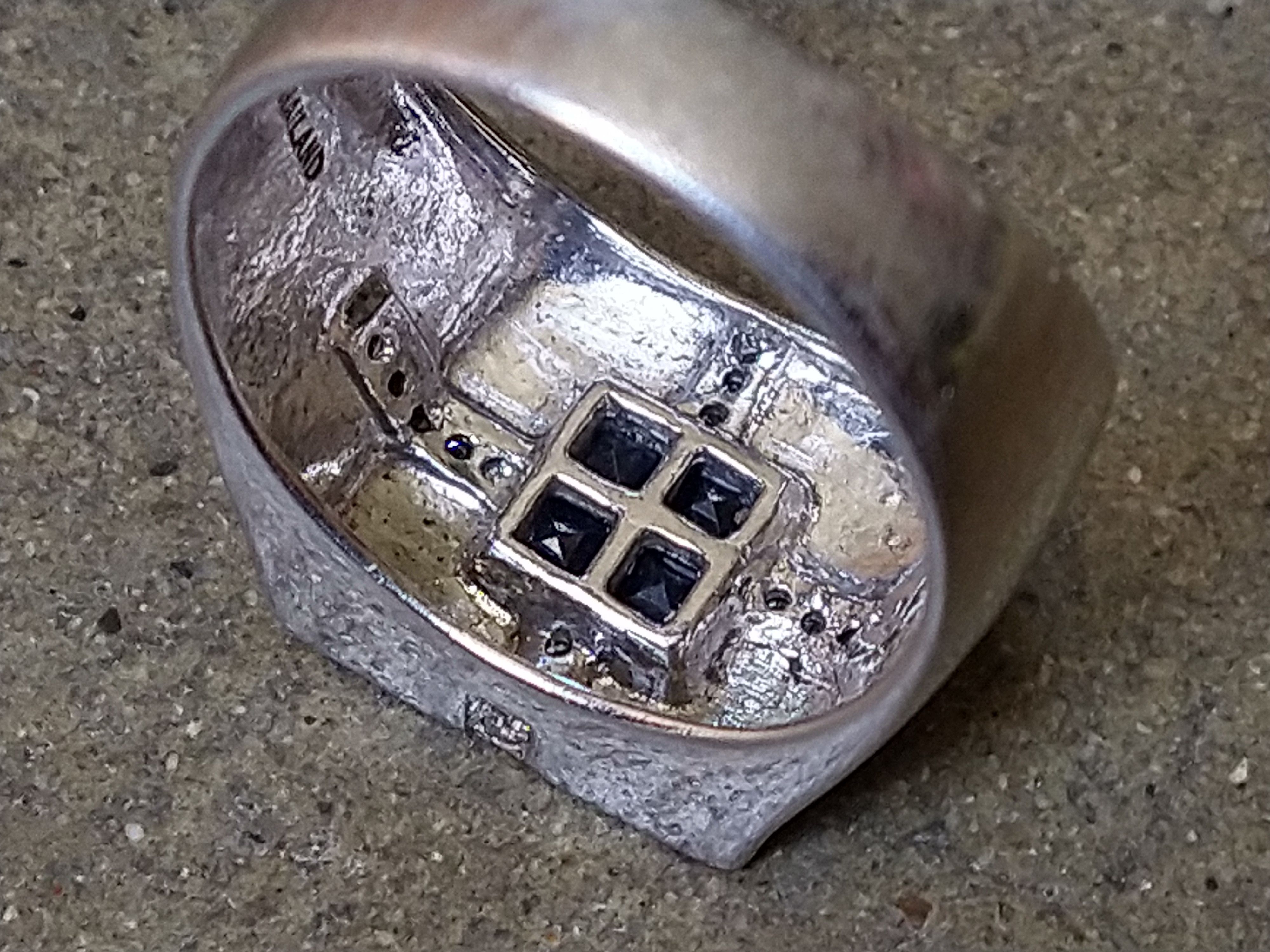 Jewelry Vintage Sterling Silver Ring Blue Glass Size 8.75 Square Size ONE SIZE - 8 Thumbnail