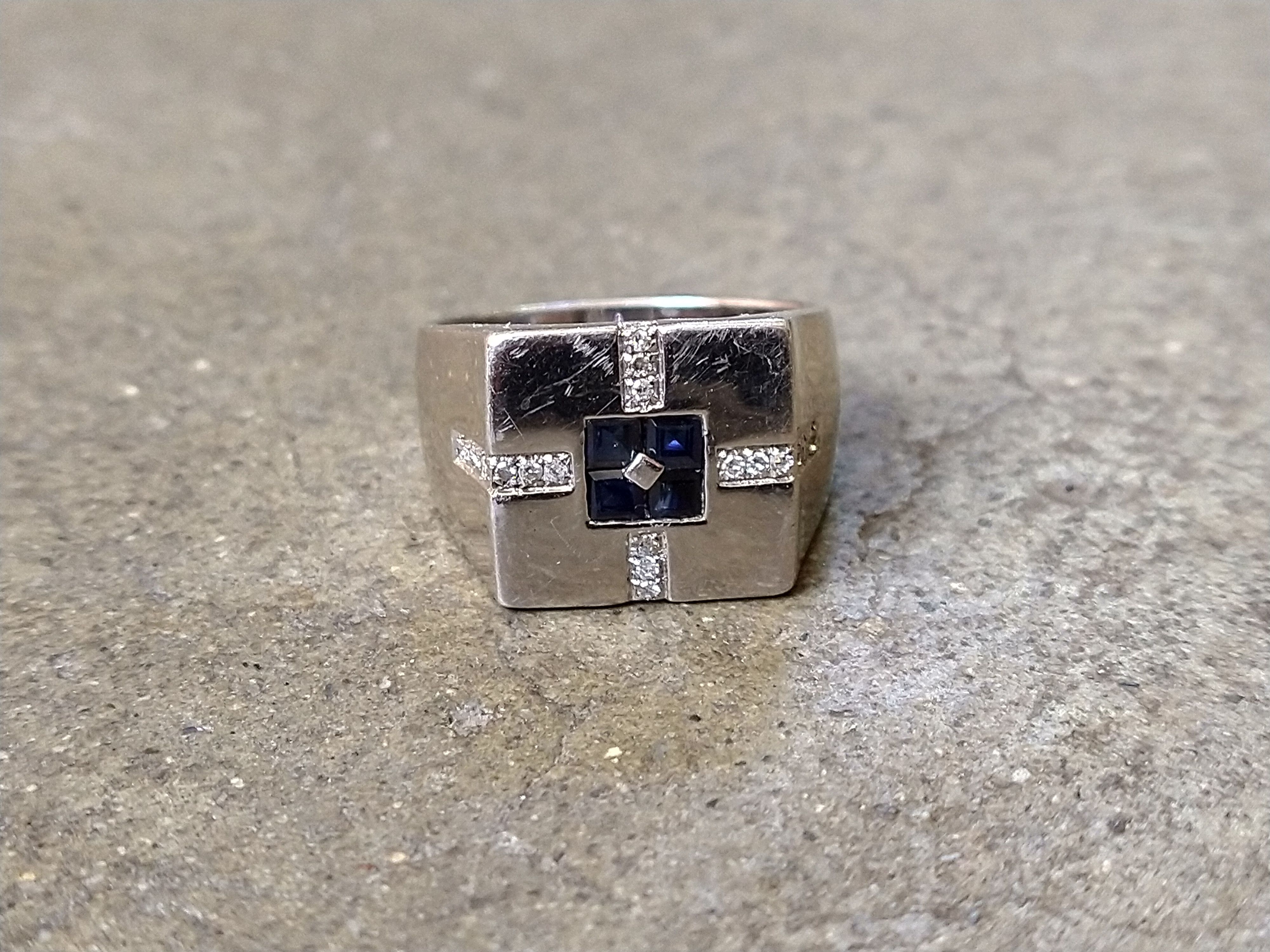 Jewelry Vintage Sterling Silver Ring Blue Glass Size 8.75 Square Size ONE SIZE - 3 Thumbnail