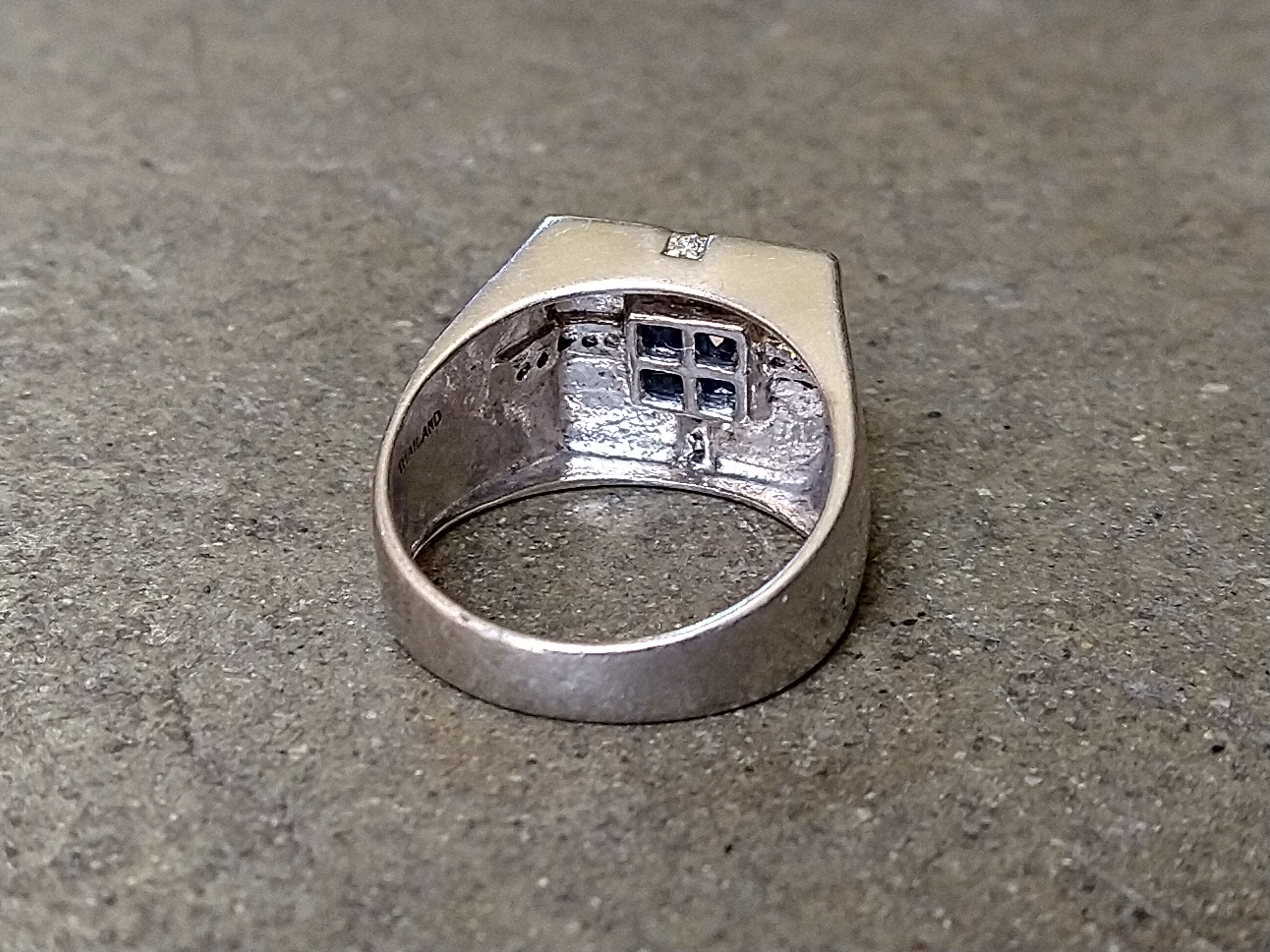 Jewelry Vintage Sterling Silver Ring Blue Glass Size 8.75 Square Size ONE SIZE - 7 Thumbnail