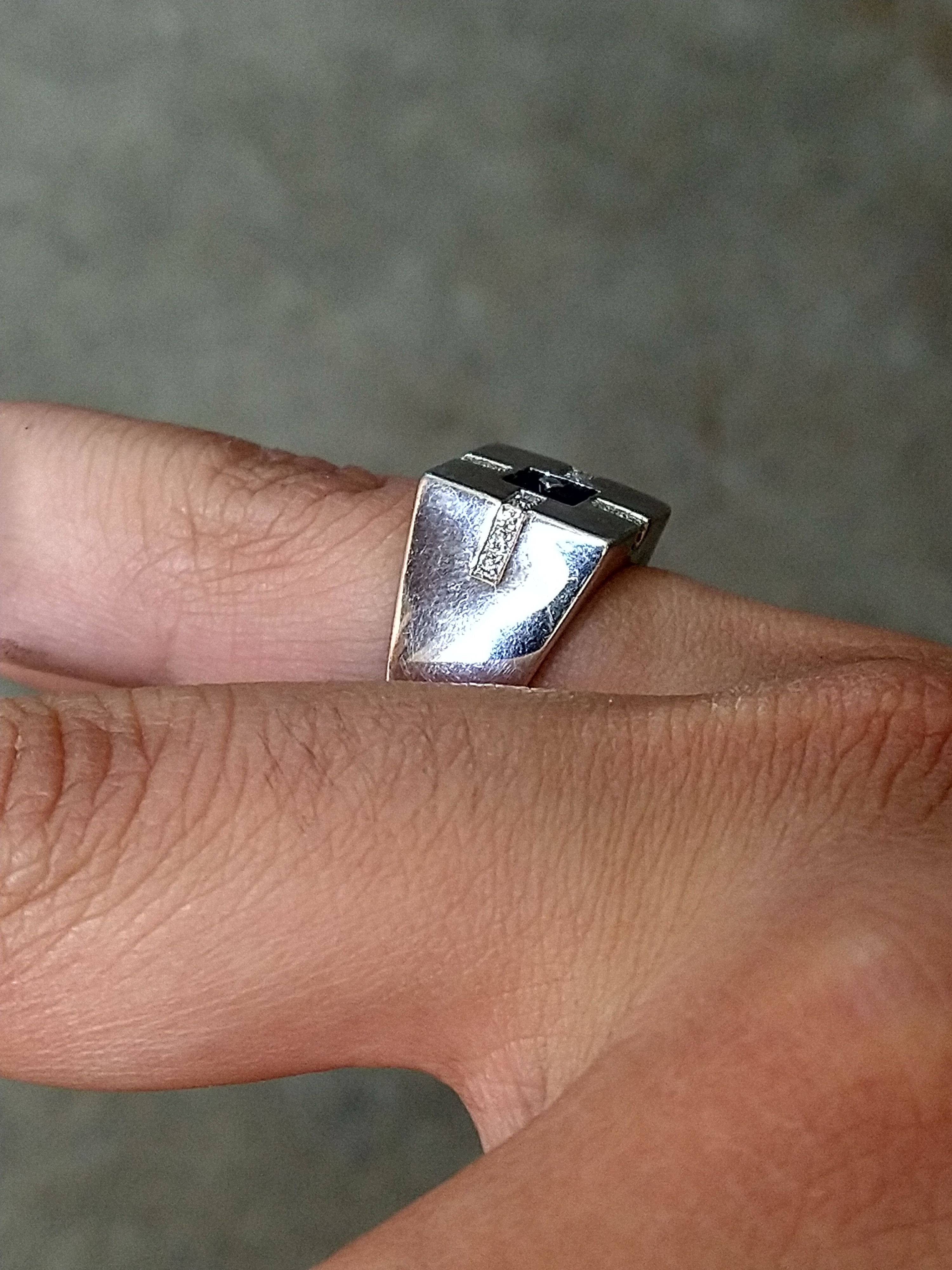 Jewelry Vintage Sterling Silver Ring Blue Glass Size 8.75 Square Size ONE SIZE - 13 Thumbnail
