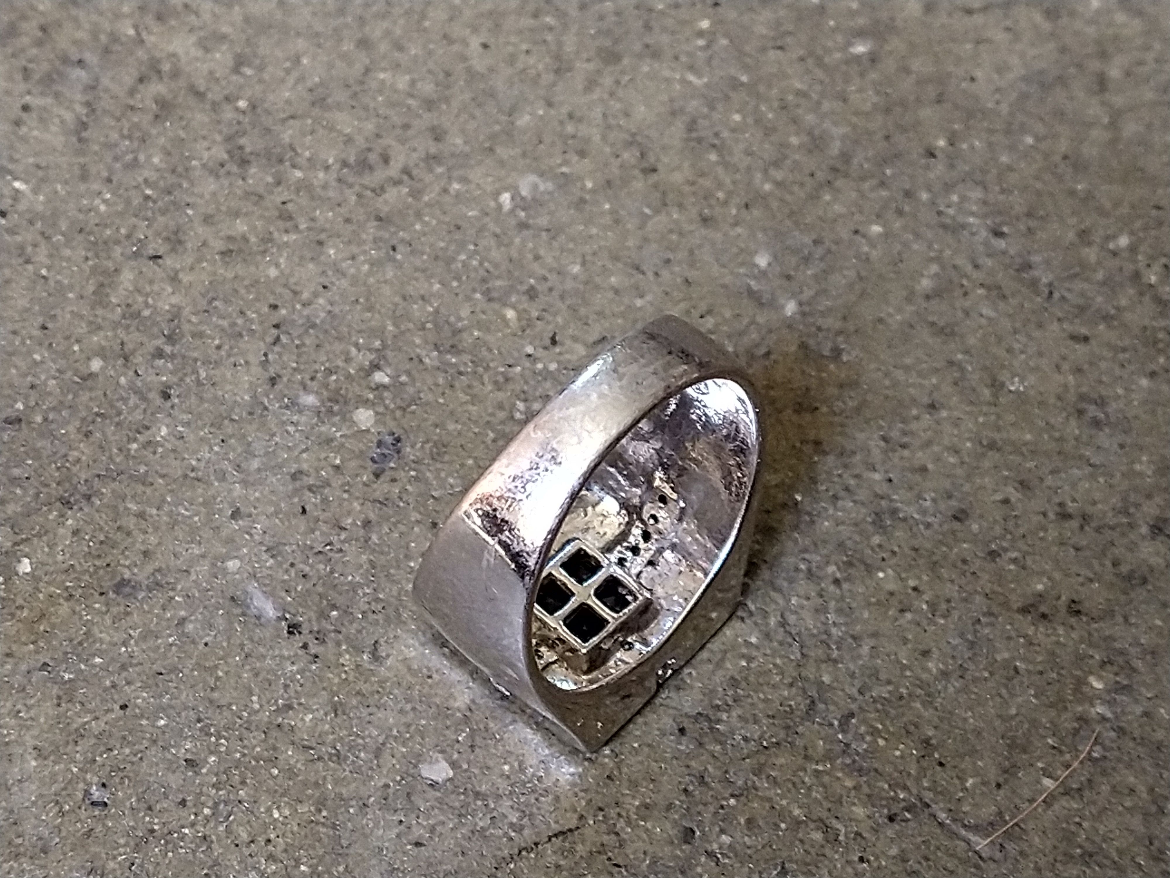 Jewelry Vintage Sterling Silver Ring Blue Glass Size 8.75 Square Size ONE SIZE - 6 Thumbnail