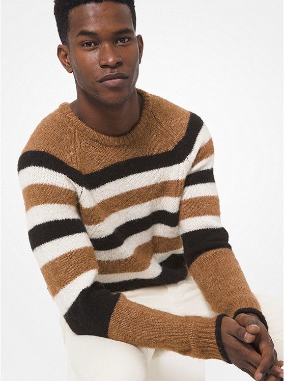 image of Aw20 Michael Kors Striped Sweater XL in Camel, Men's