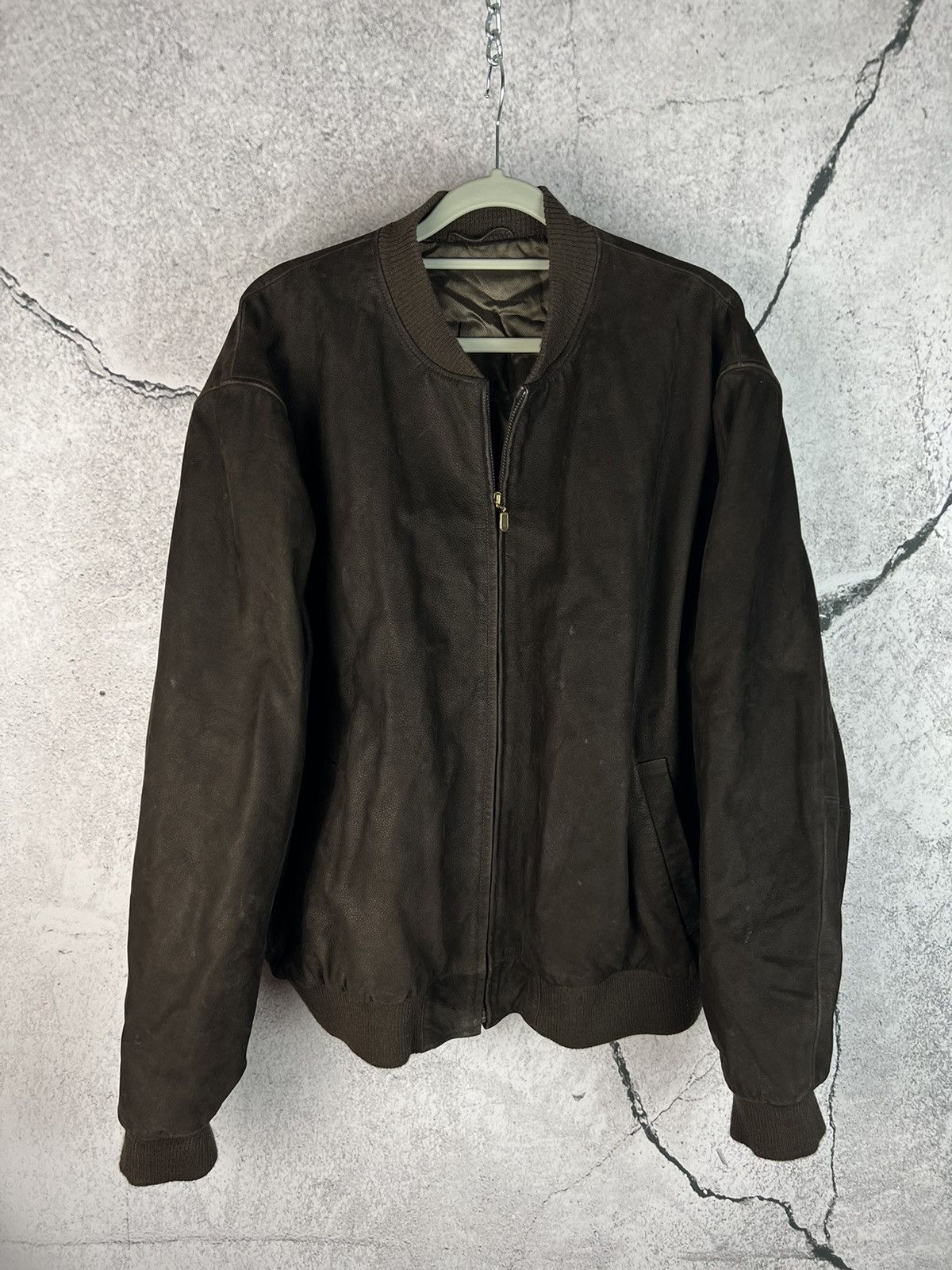 image of Vintage Leather Avant Garde Bomber Jacket in Brown/Black, Men's (Size Large)