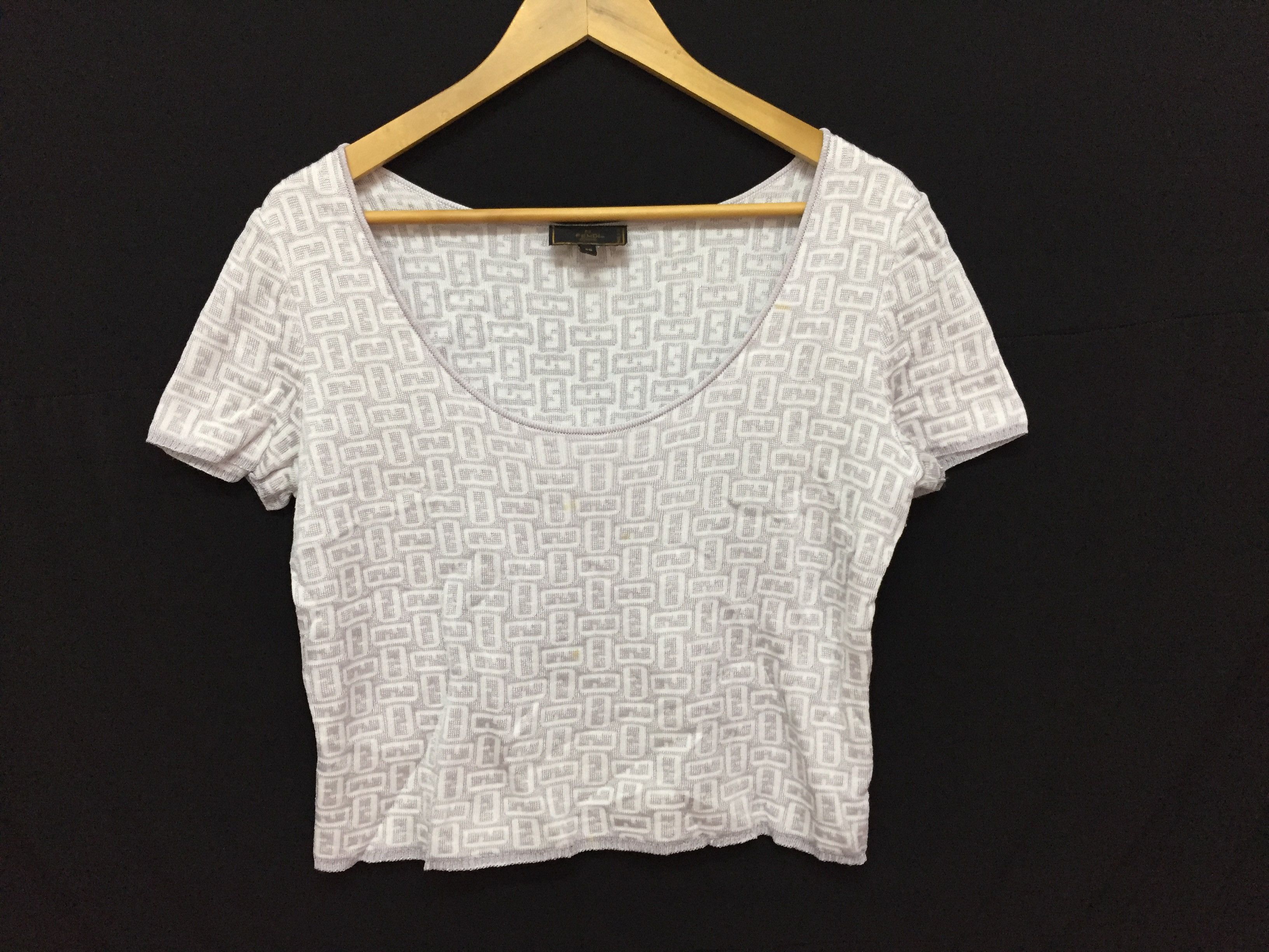 Fendi Vintage FENDI Zucca Monogram embroidered knit tee Size M / US 6-8 / IT 42-44 - 2 Thumbnail