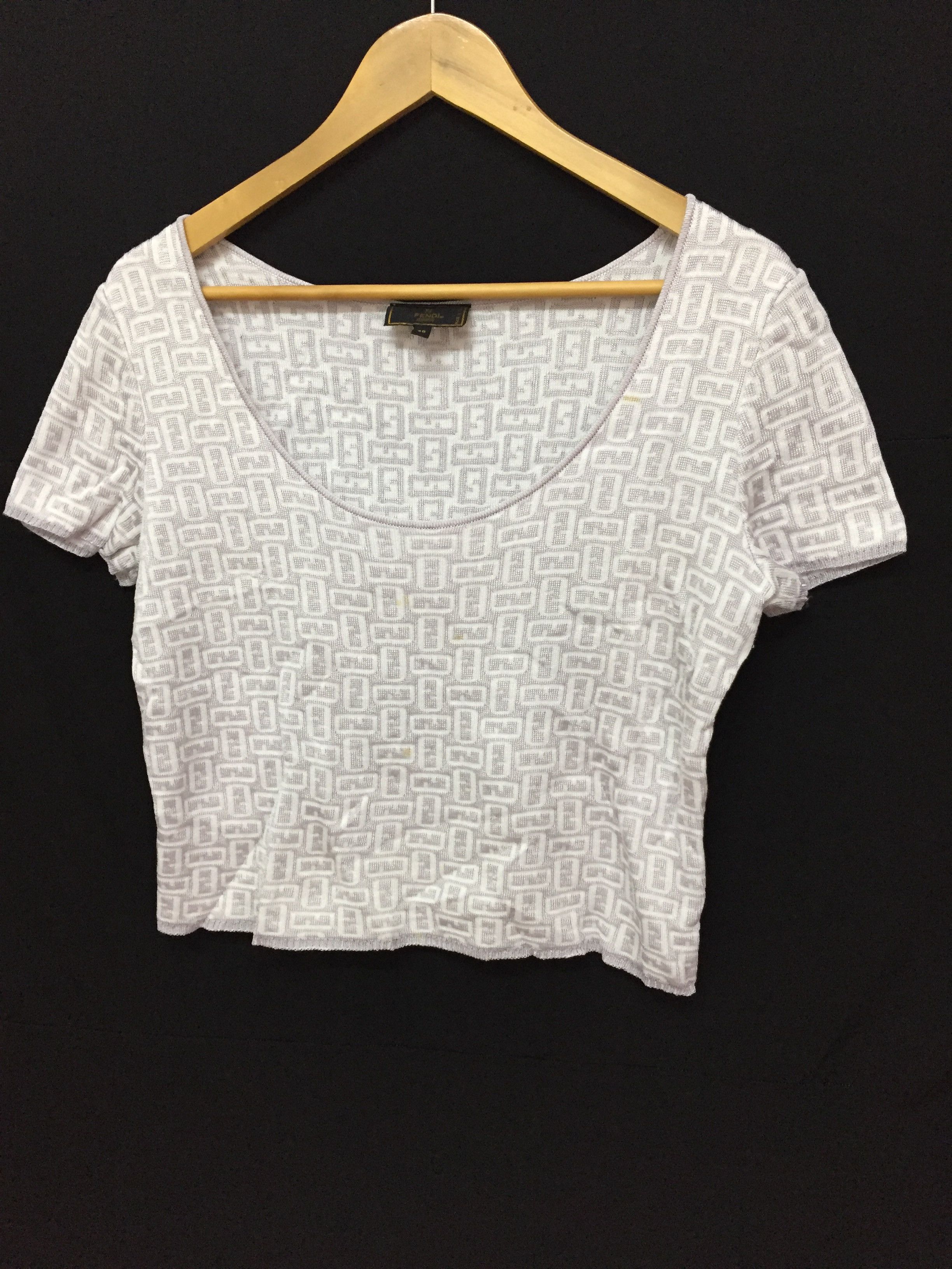 Fendi Vintage FENDI Zucca Monogram embroidered knit tee Size M / US 6-8 / IT 42-44 - 1 Thumbnail
