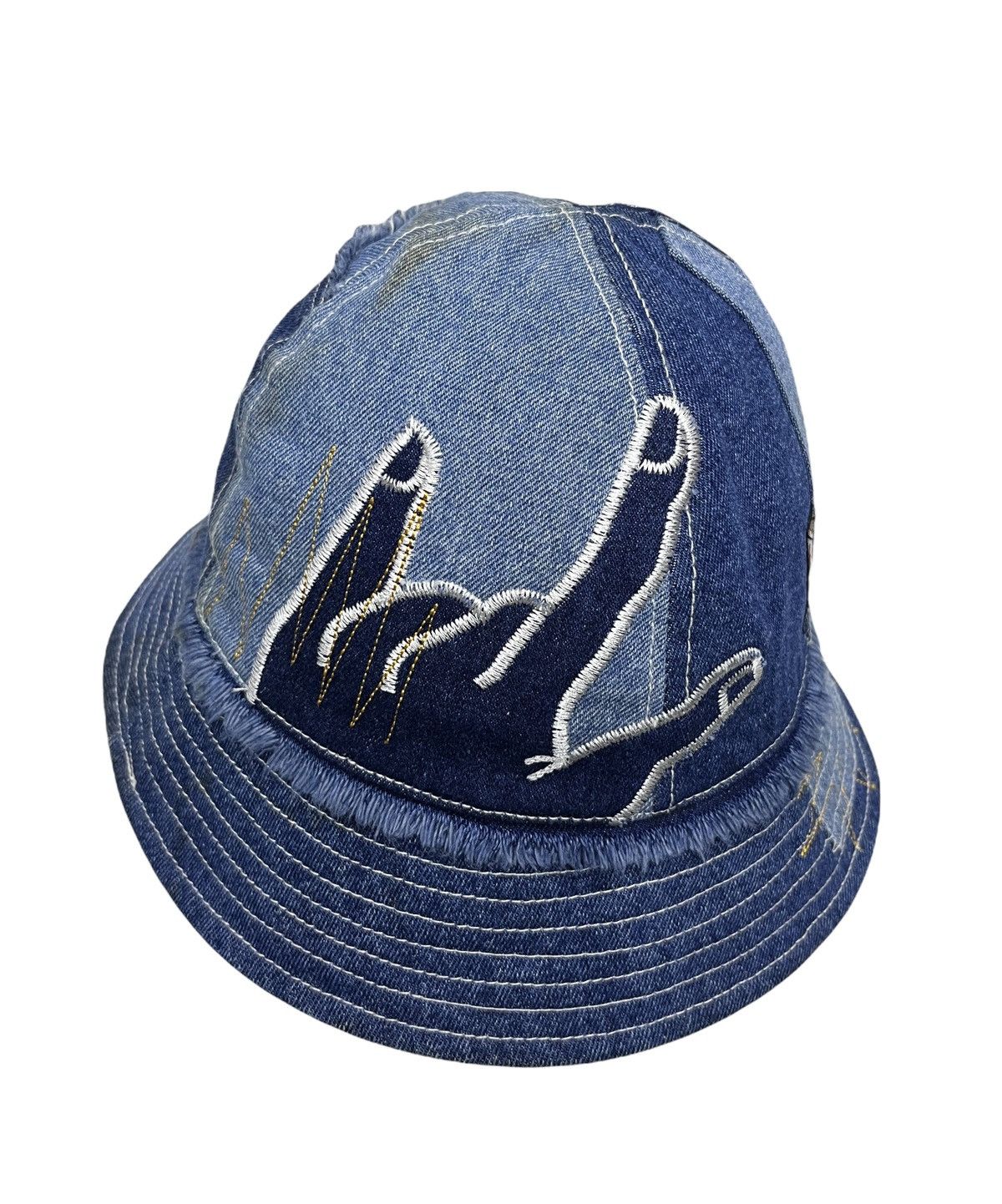 Rockstar Games GRUNGE METAL🤘🏼BUCKER Patchwork Embroidery Denim Bucket Hat Size ONE SIZE - 2 Thumbnail