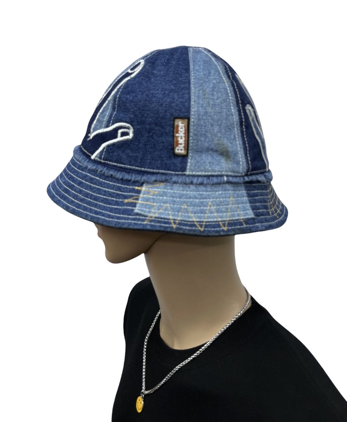 Rockstar Games GRUNGE METAL🤘🏼BUCKER Patchwork Embroidery Denim Bucket Hat Size ONE SIZE - 7 Thumbnail