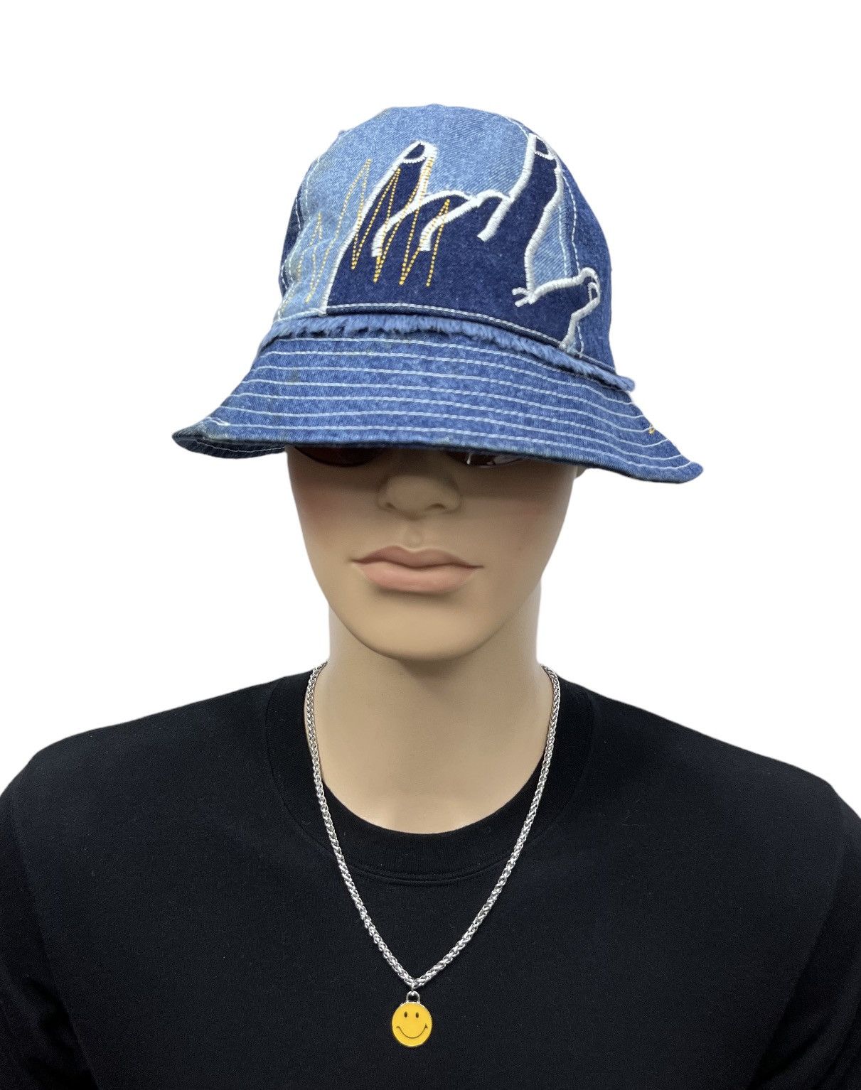 Rockstar Games GRUNGE METAL🤘🏼BUCKER Patchwork Embroidery Denim Bucket Hat Size ONE SIZE - 3 Thumbnail
