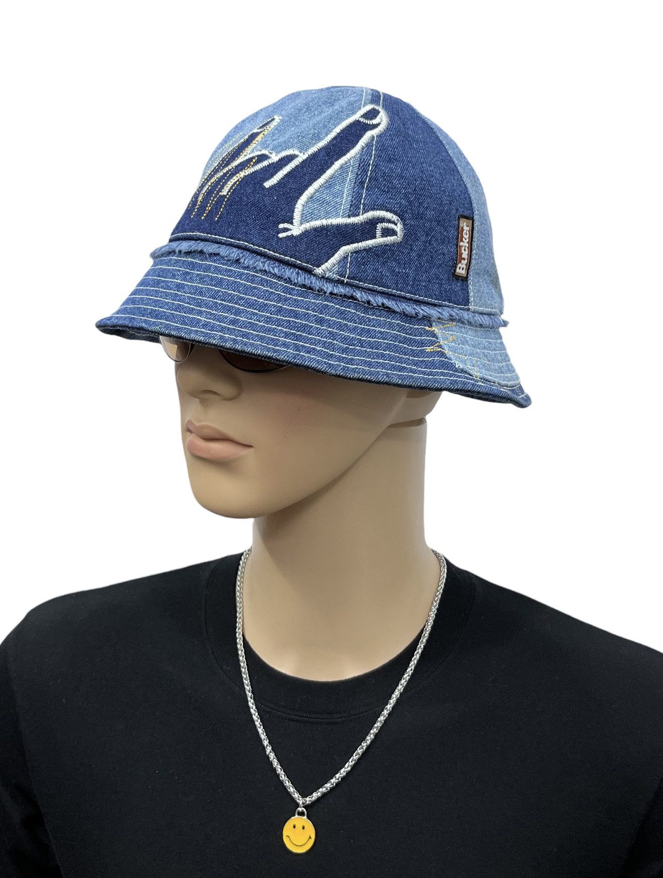 Rockstar Games GRUNGE METAL🤘🏼BUCKER Patchwork Embroidery Denim Bucket Hat Size ONE SIZE - 4 Thumbnail