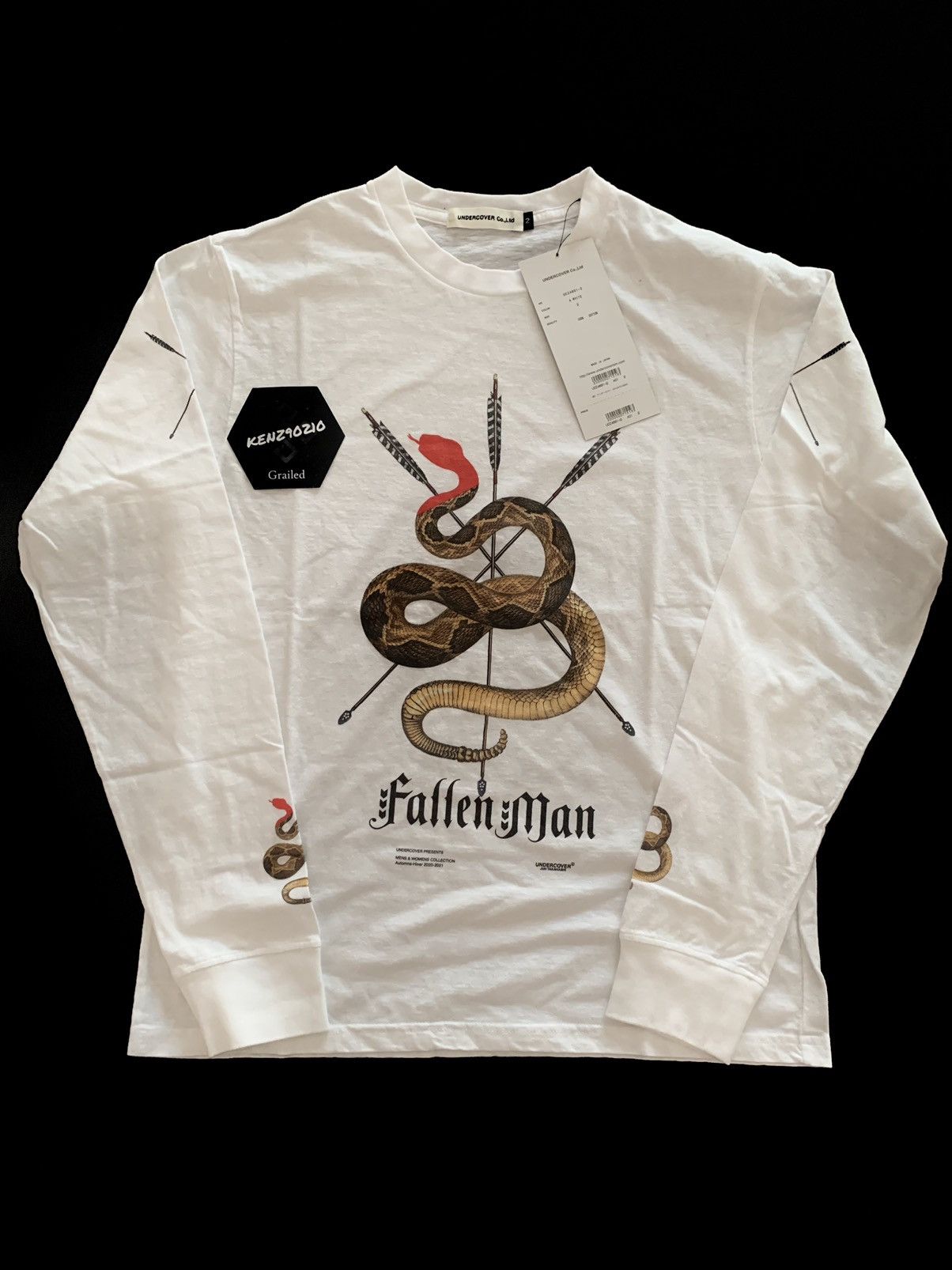 Pre-owned Undercover Fallen Man Snake Graphic Print Long Sleeve In White
