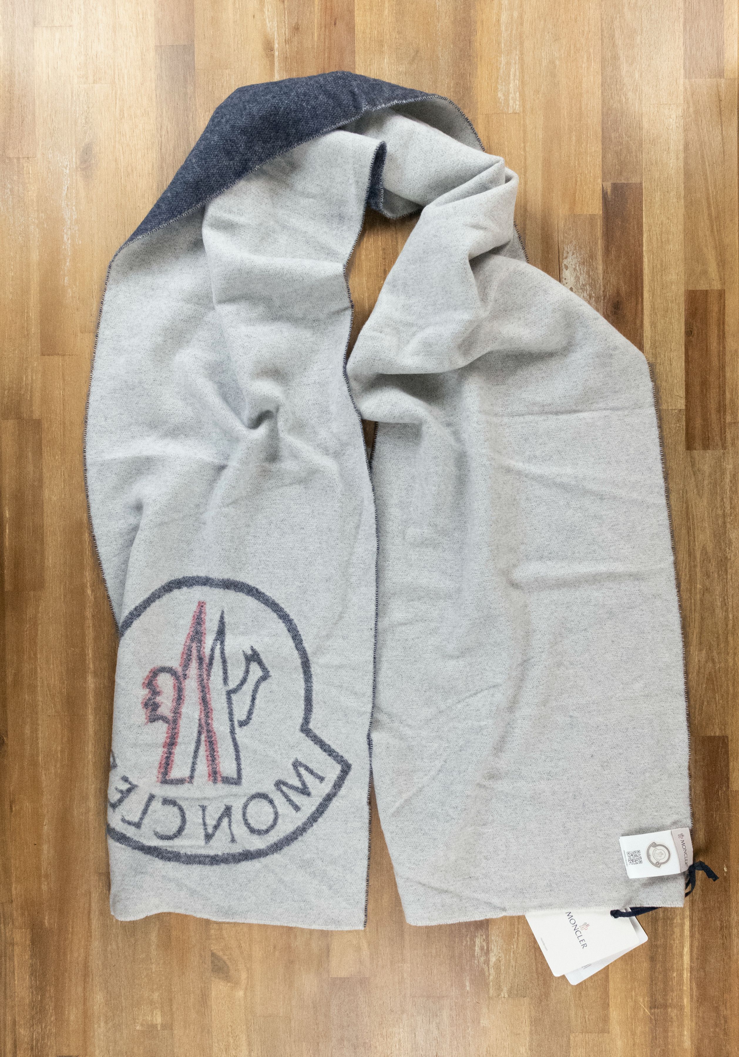 Moncler MONCLER rooster logo print gray blue wool scarf NWT Size ONE SIZE - 5 Thumbnail