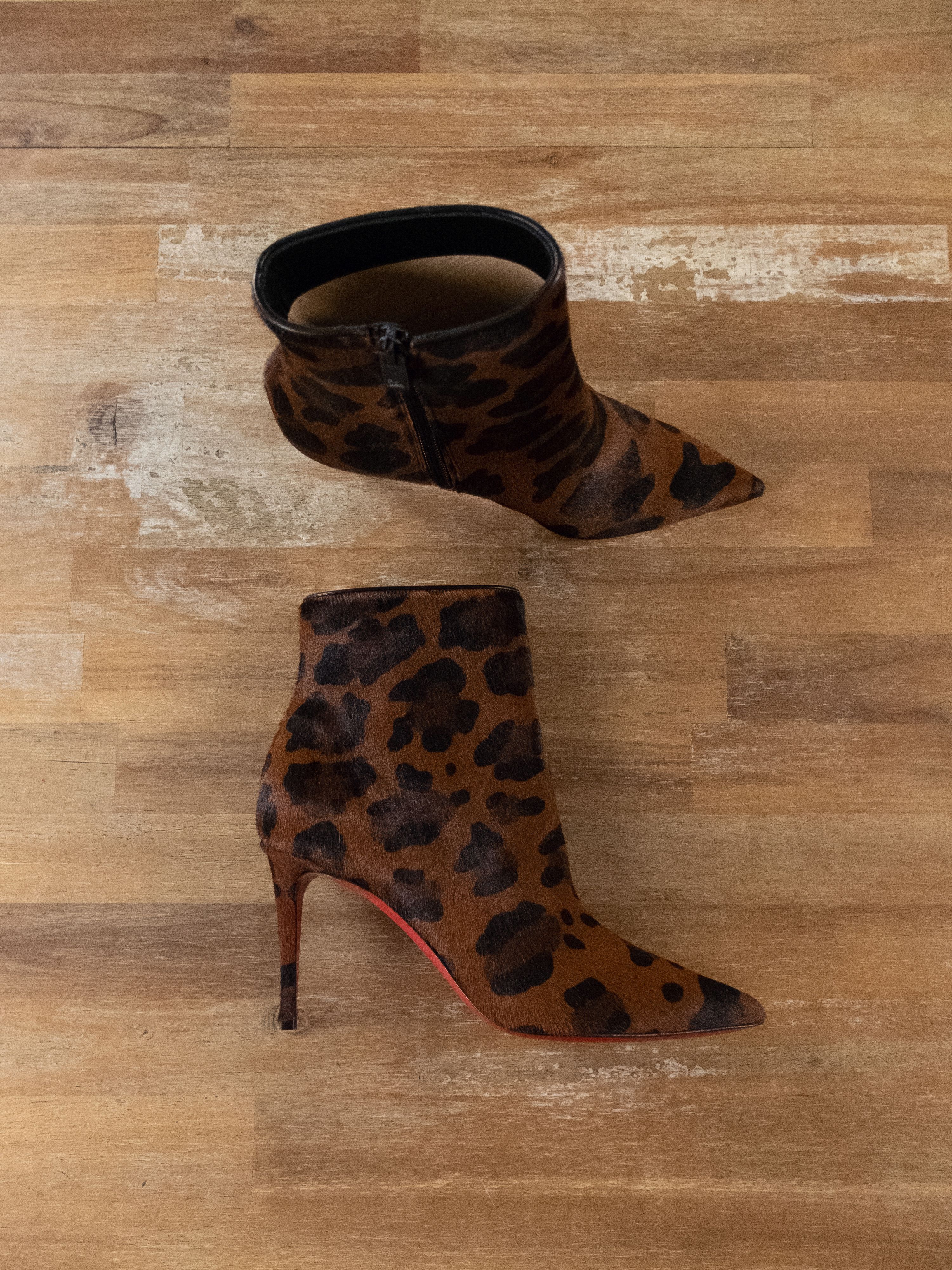 image of Christian Louboutin So Kate Booty Pony Hair Leopard Boots 36 in Brown, Women's