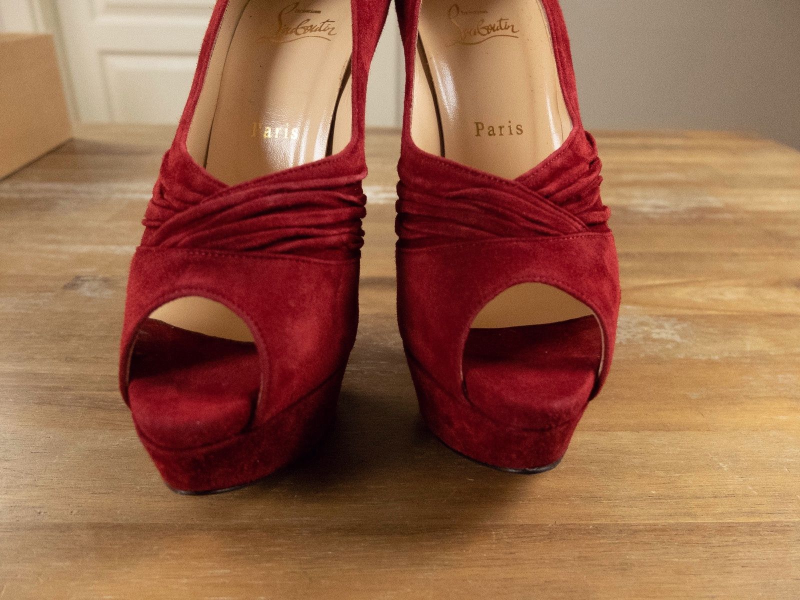 Christian Louboutin $945 CHRISTIAN LOUBOUTIN Drapadita red suede platform pumps Size US 8.5 / IT 38.5 - 3 Thumbnail