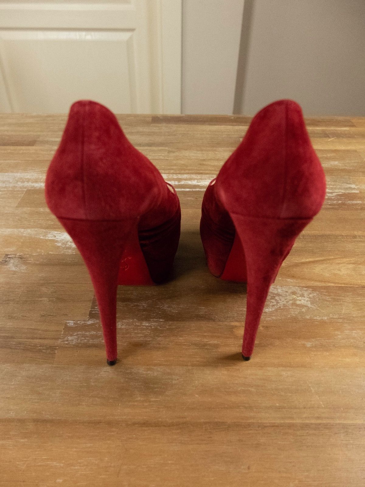 Christian Louboutin $945 CHRISTIAN LOUBOUTIN Drapadita red suede platform pumps Size US 8 / IT 38 - 4 Thumbnail