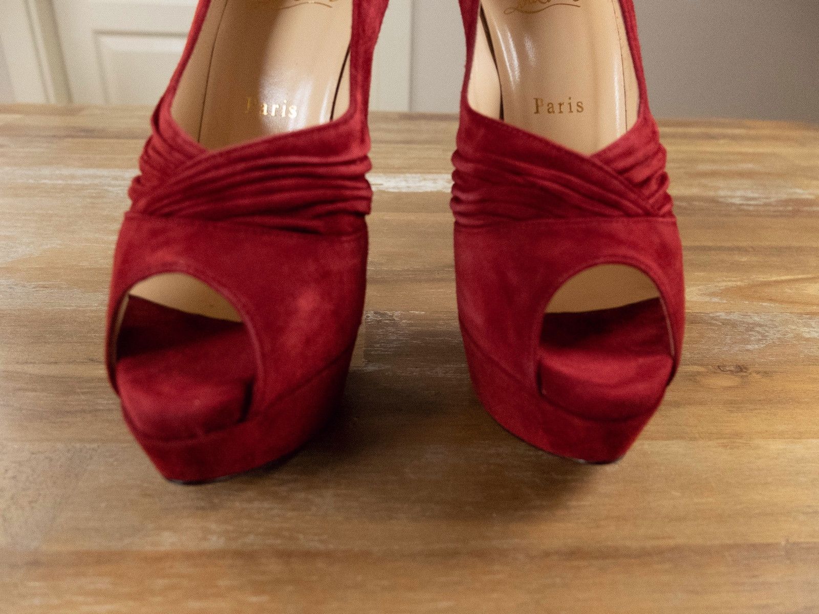 Christian Louboutin $945 CHRISTIAN LOUBOUTIN Drapadita red suede platform pumps Size US 8 / IT 38 - 3 Thumbnail