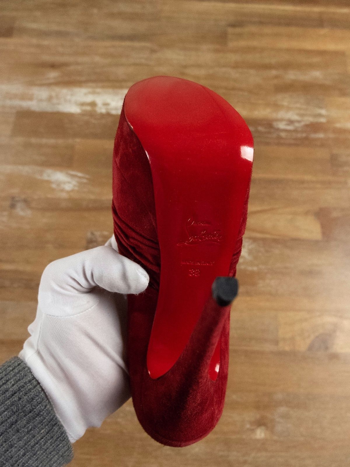 Christian Louboutin $945 CHRISTIAN LOUBOUTIN Drapadita red suede platform pumps Size US 8 / IT 38 - 6 Thumbnail
