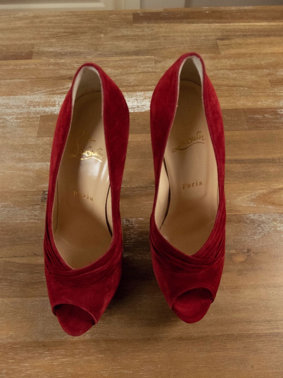 Christian Louboutin $945 CHRISTIAN LOUBOUTIN Drapadita red suede platform pumps Size US 8 / IT 38 - 2 Thumbnail