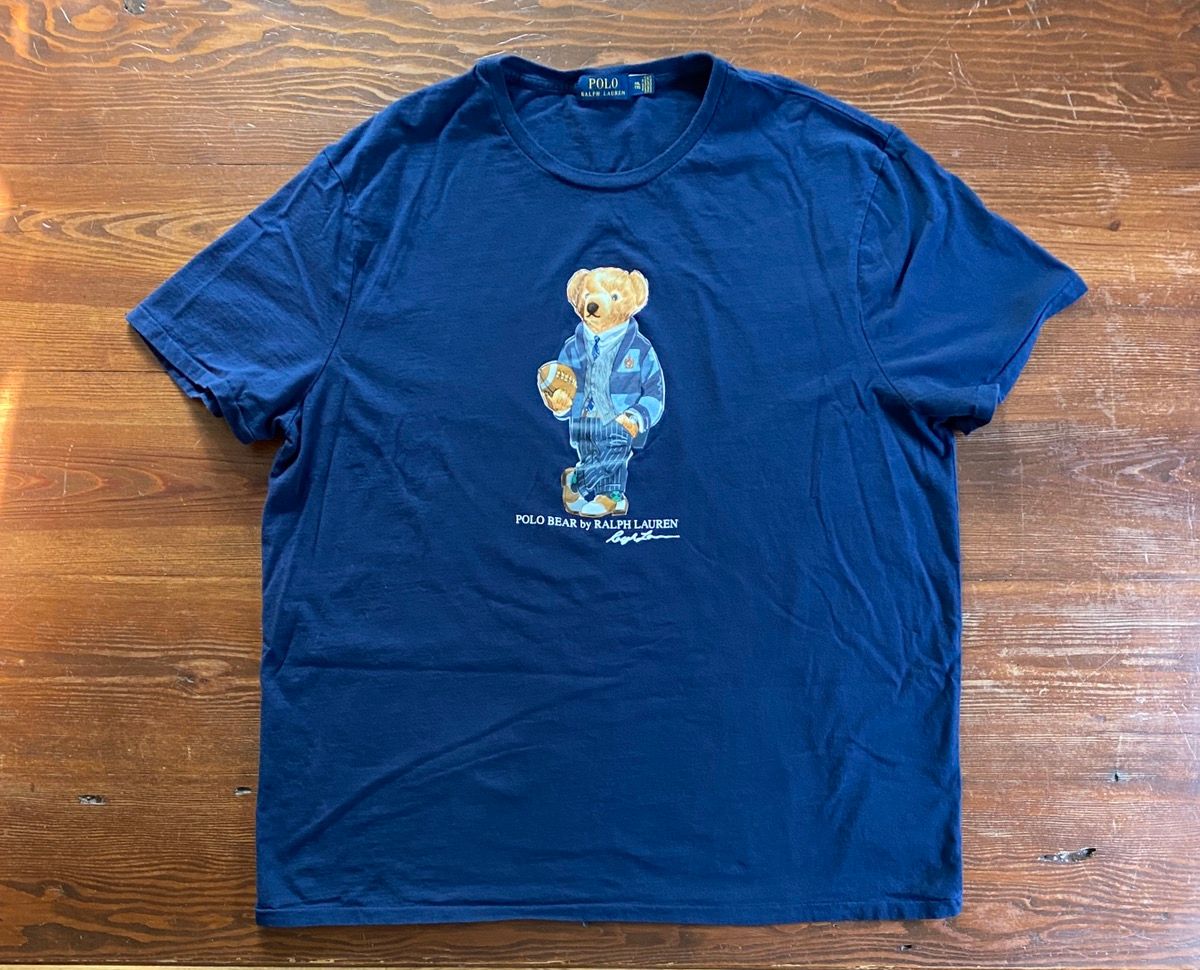 Pre-owned Polo Ralph Lauren T Preppy Football Polo Bear Tee In Navy