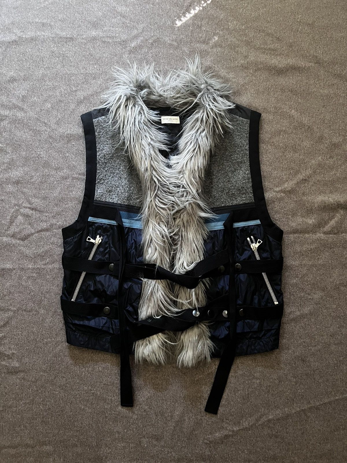 DRIES VAN NOTEN FW14 SAMPLE FUR-TRIM BONDAGE VEST