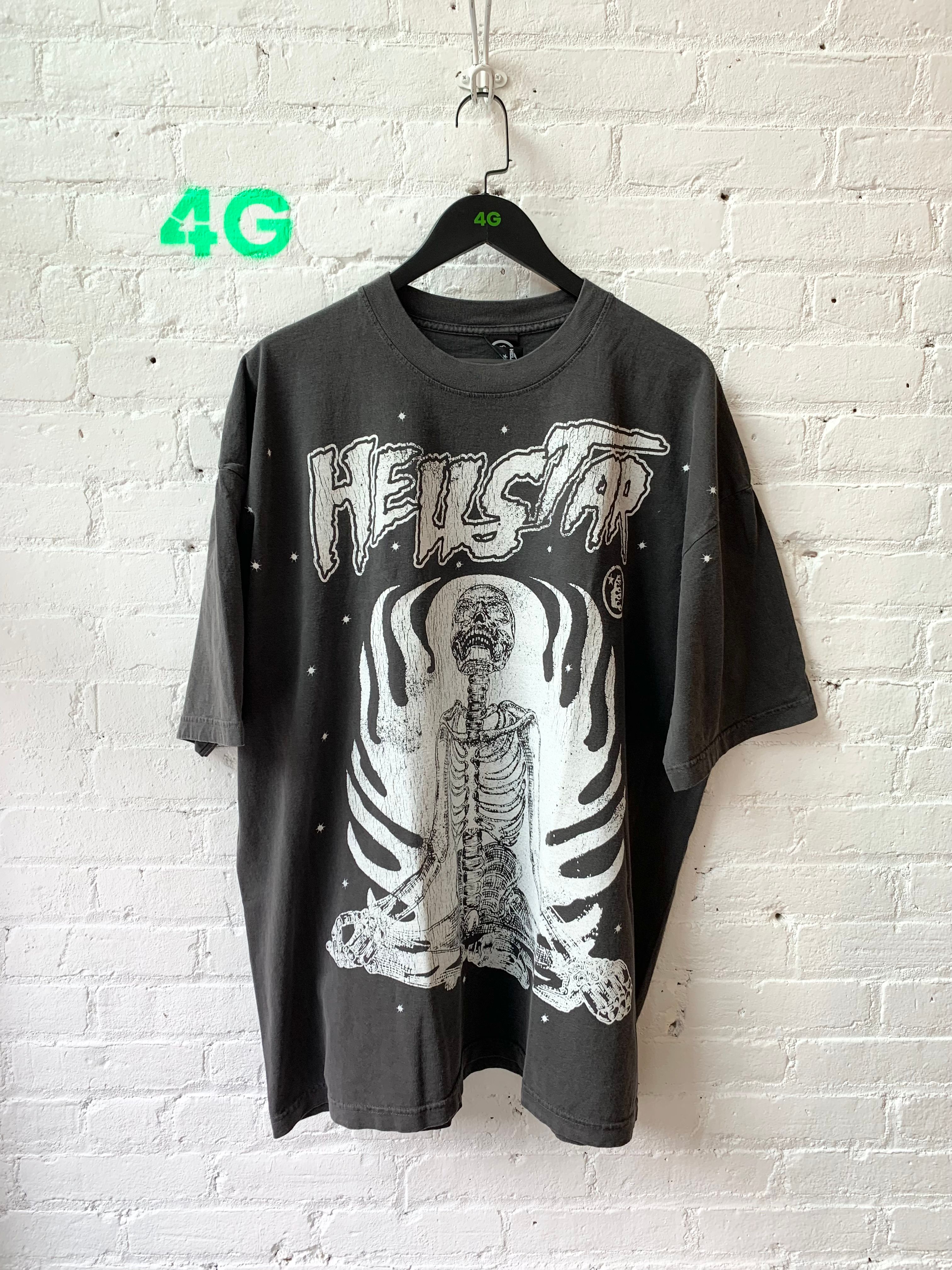 Pre-owned Custom X Vintage Hellstar Flaming Skeleton Inner Peace Tee Size Xxl In Grey
