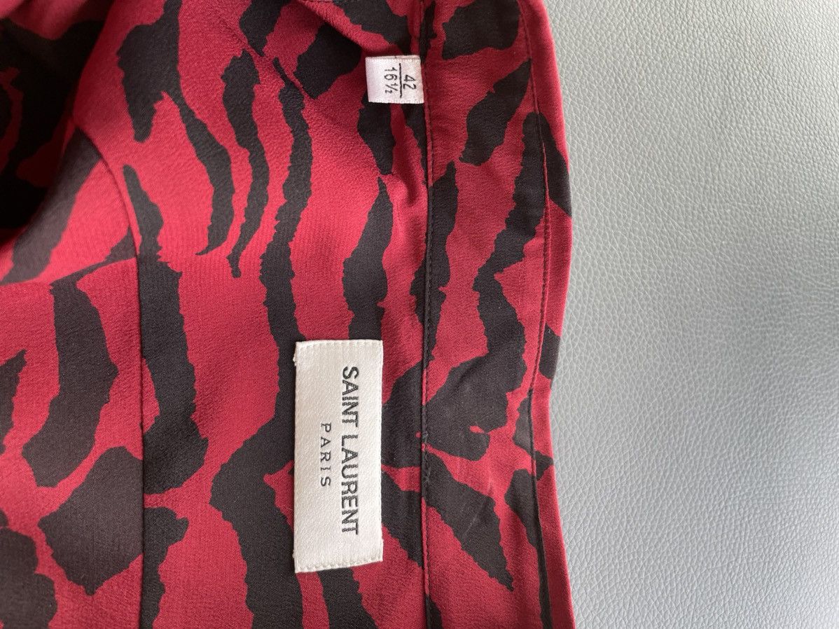 Hedi Slimane × Saint Laurent Paris × Yves Saint Laurent $1,450 New Super Runway 100% Silk Tiger Zebra Print Shirt Size US L / EU 52-54 / 3 - 18 Thumbnail