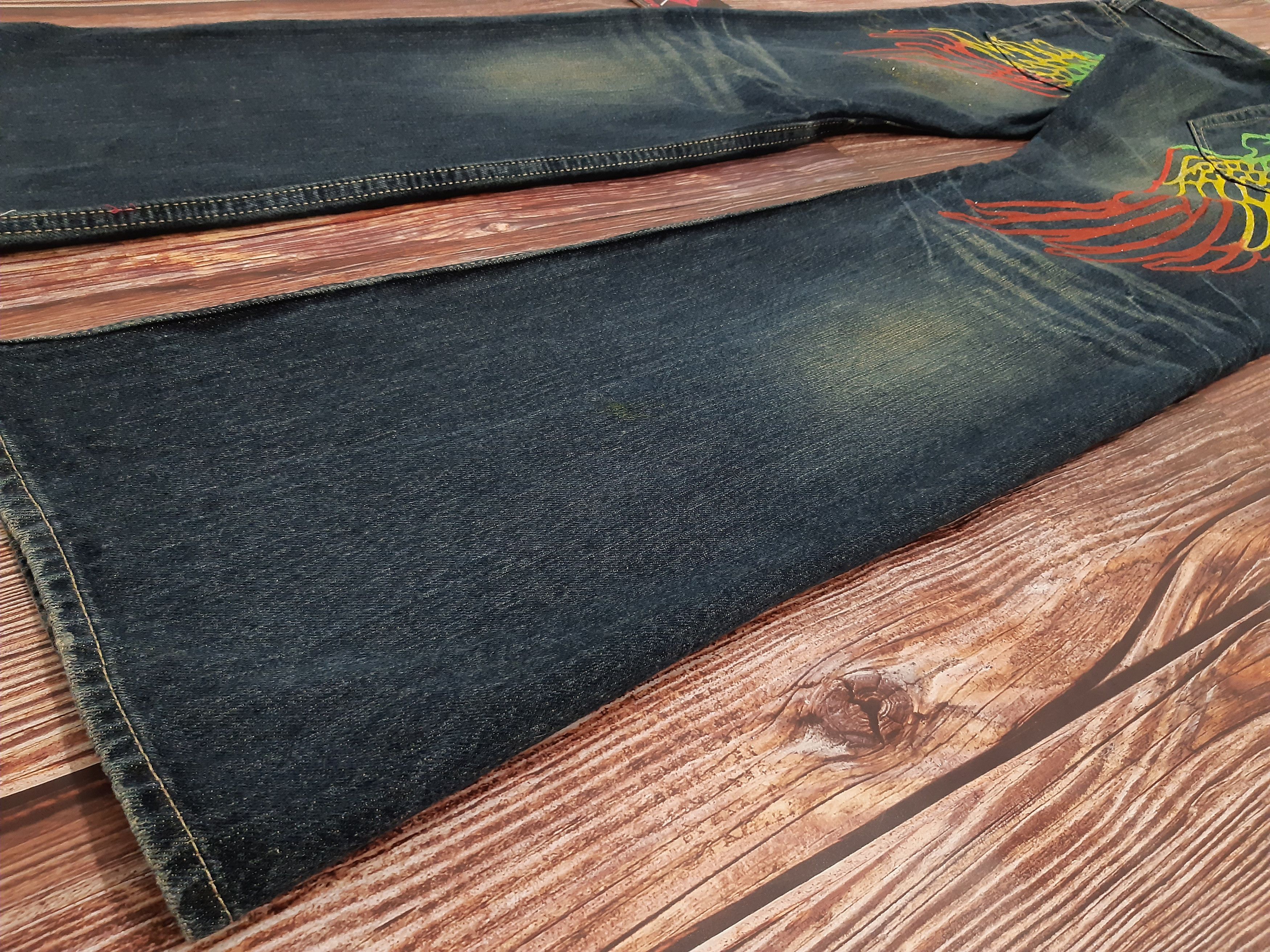 Japanese Brand Bootcut Jeans Rasta Reggae Vintage Size US 31 - 3 Thumbnail