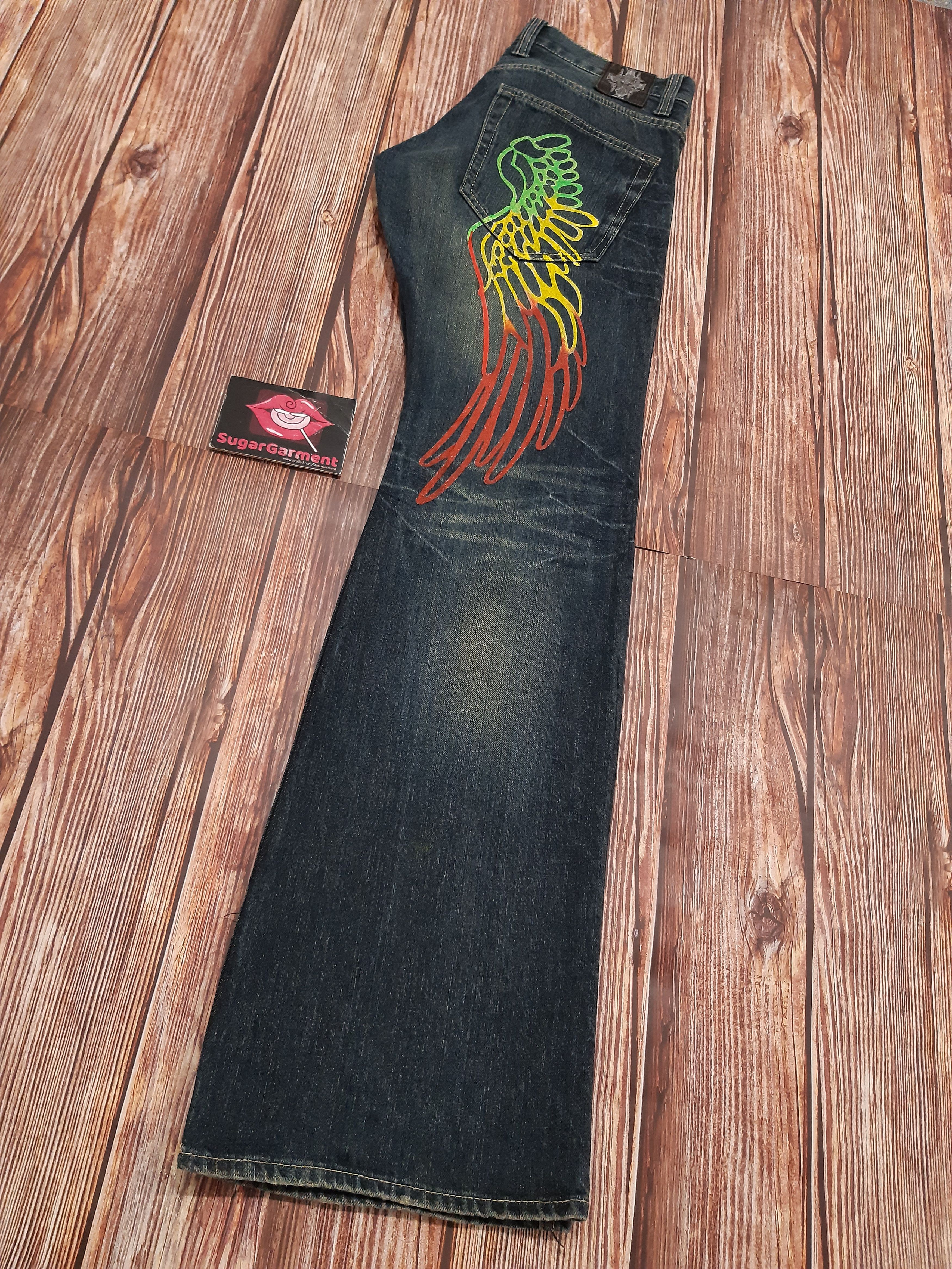Japanese Brand Bootcut Jeans Rasta Reggae Vintage Size US 31 - 11 Thumbnail