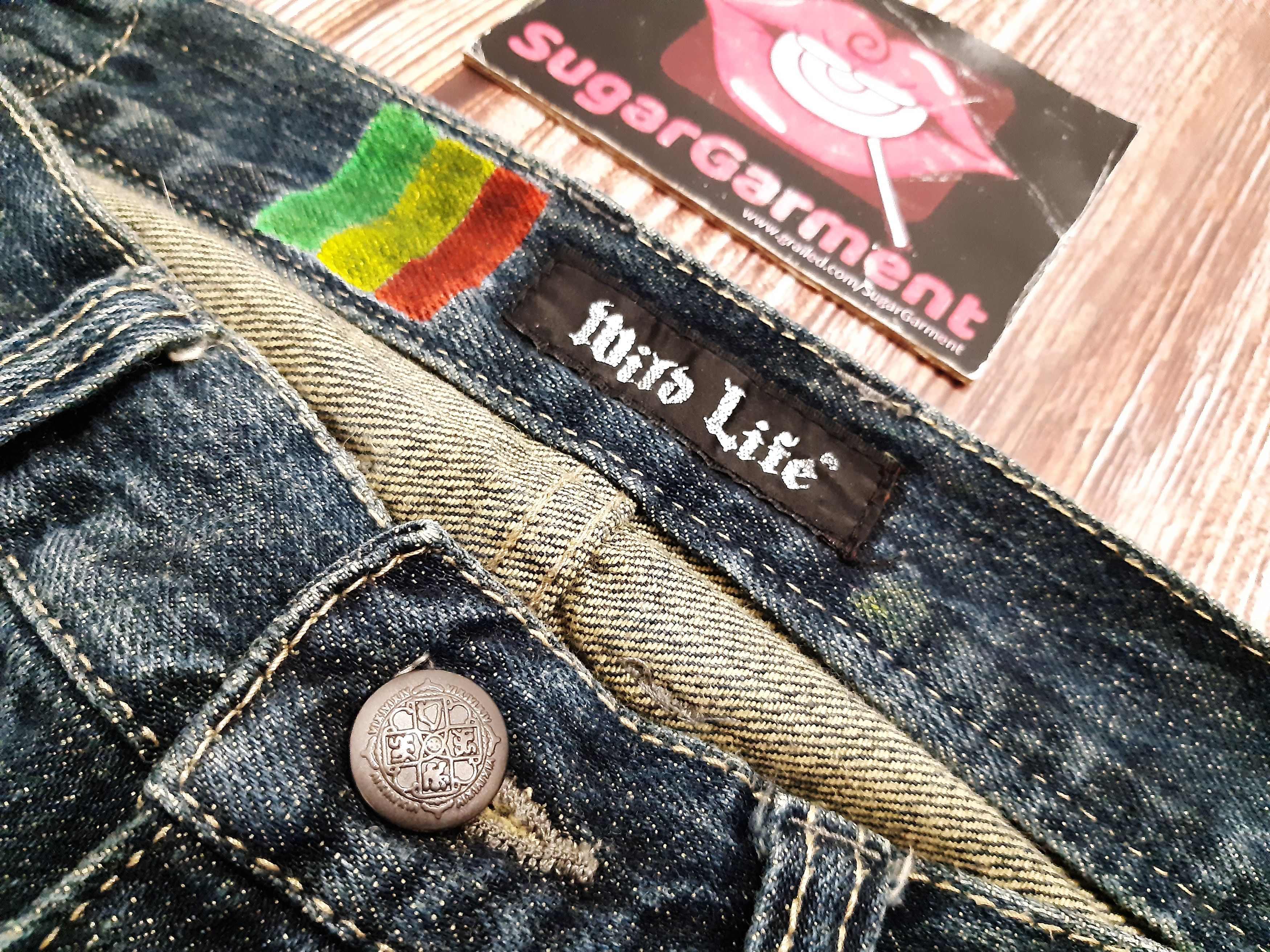 Japanese Brand Bootcut Jeans Rasta Reggae Vintage Size US 31 - 7 Thumbnail