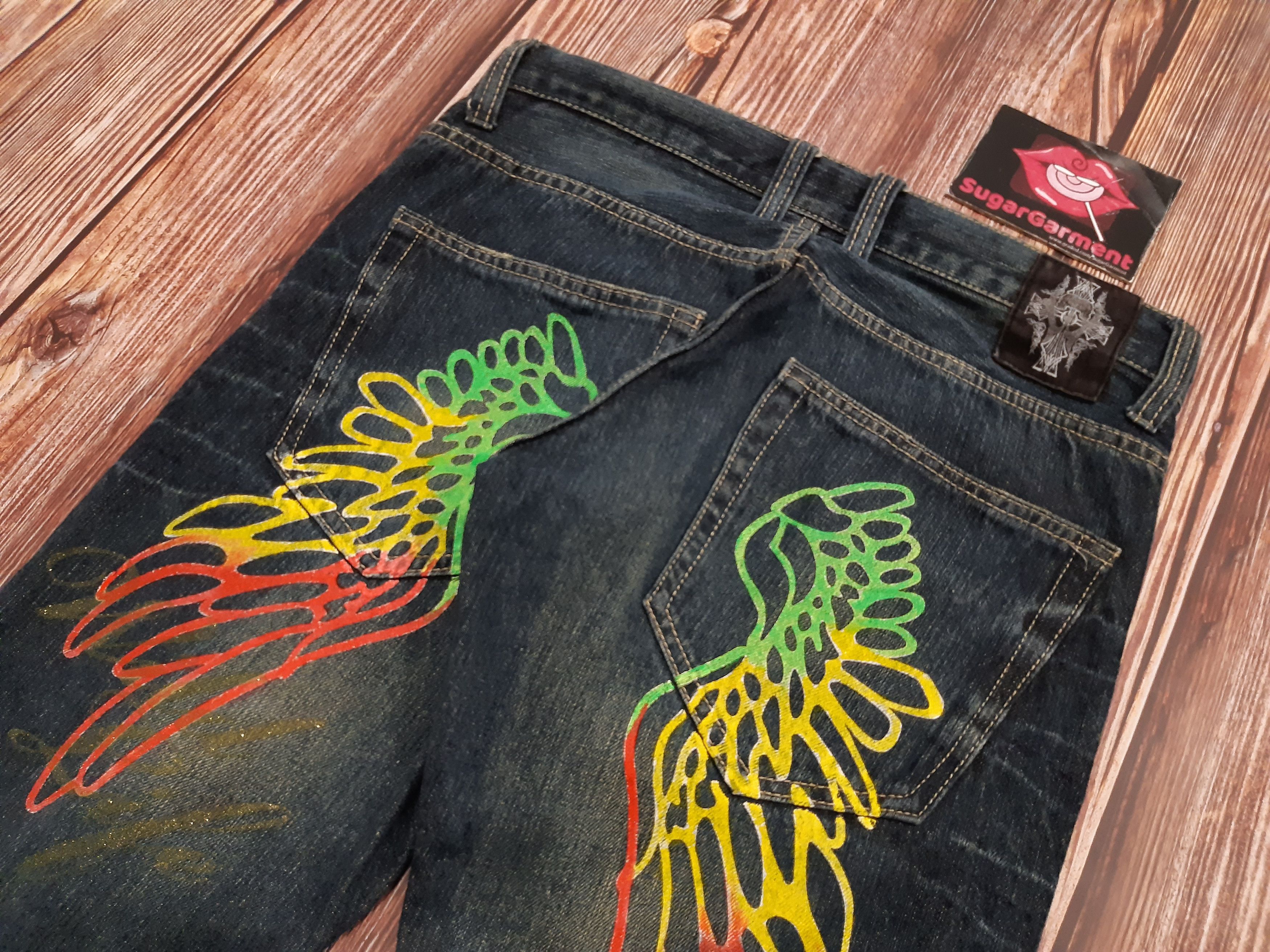 Japanese Brand Bootcut Jeans Rasta Reggae Vintage Size US 31 - 9 Thumbnail