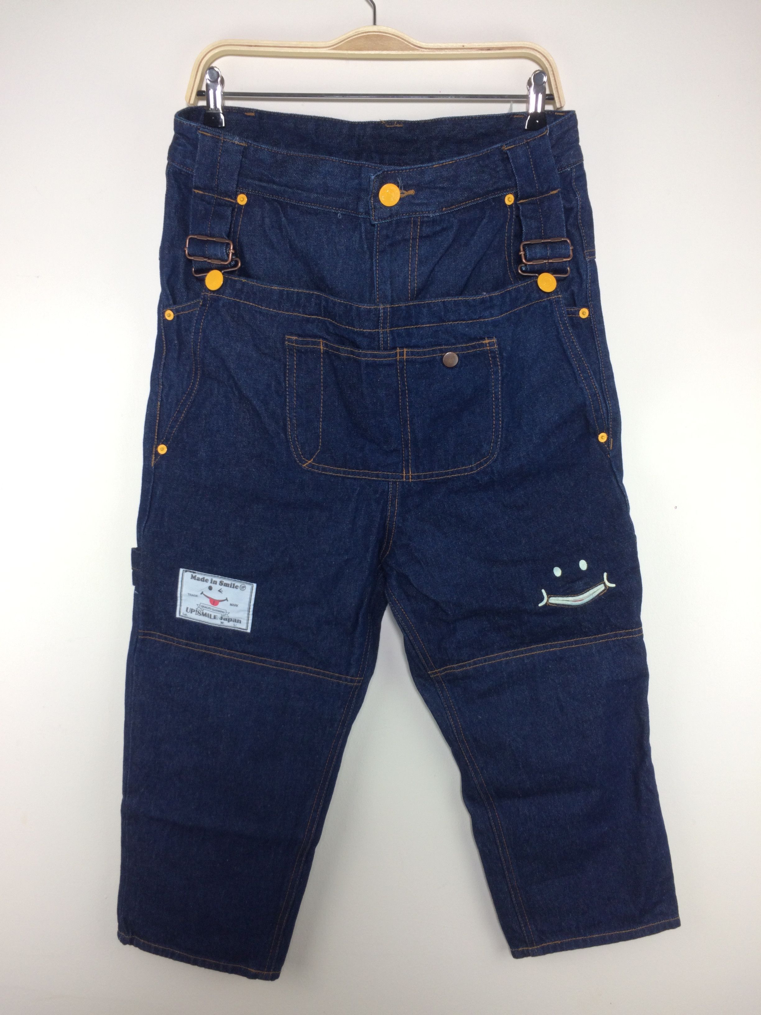 image of Up! Smile Drop Crotch Cropped Denim Jeans in Dark Blue, Men's (Size 33)