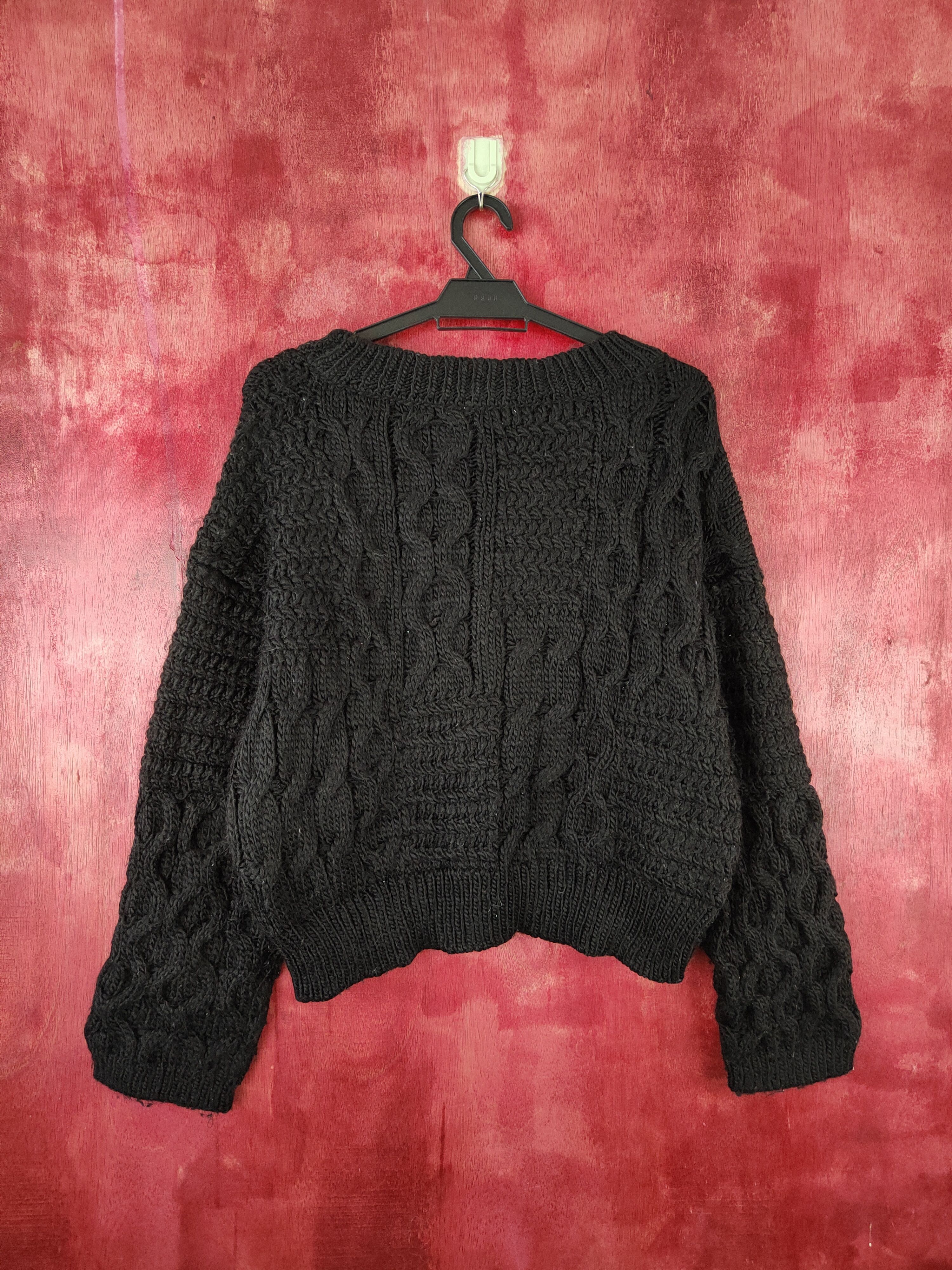 Aran Isles Knitwear × Japanese Brand Mystic Black cable Knitwear Crop Tops #5458 Size M / US 6-8 / IT 42-44 - 7 Thumbnail