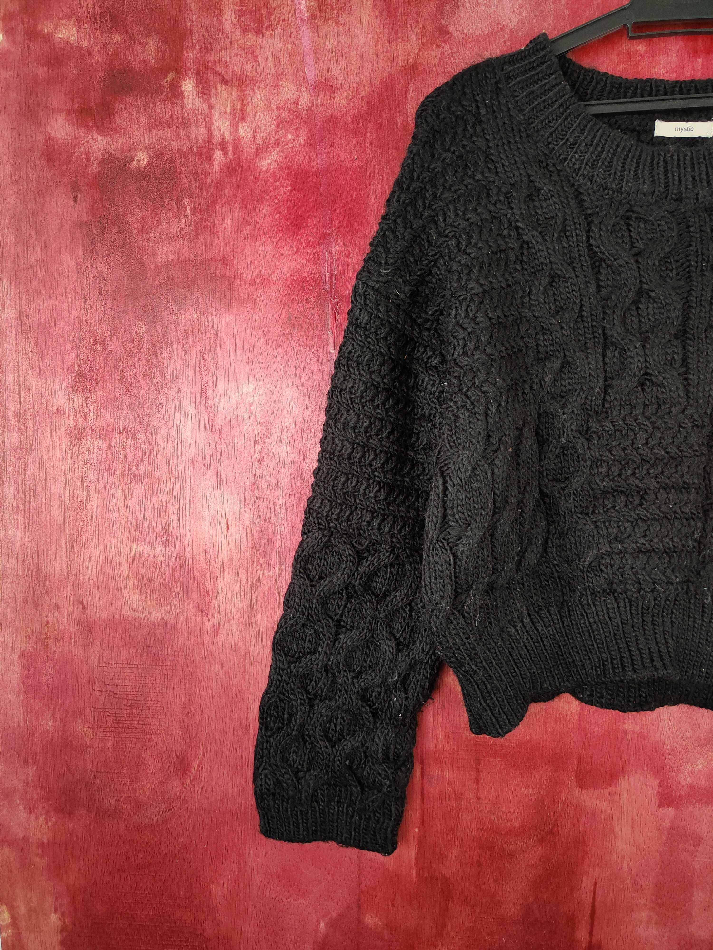 Aran Isles Knitwear × Japanese Brand Mystic Black cable Knitwear Crop Tops #5458 Size M / US 6-8 / IT 42-44 - 3 Thumbnail