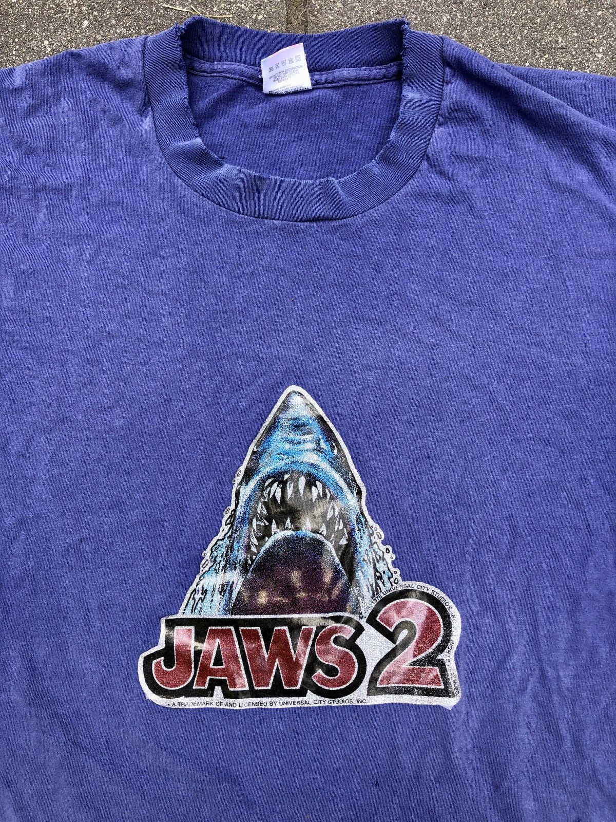 Japanese Brand × Vintage 70s sun faded single stitch jaws glitter print tee Size US L / EU 52-54 / 3 - 1 Thumbnail