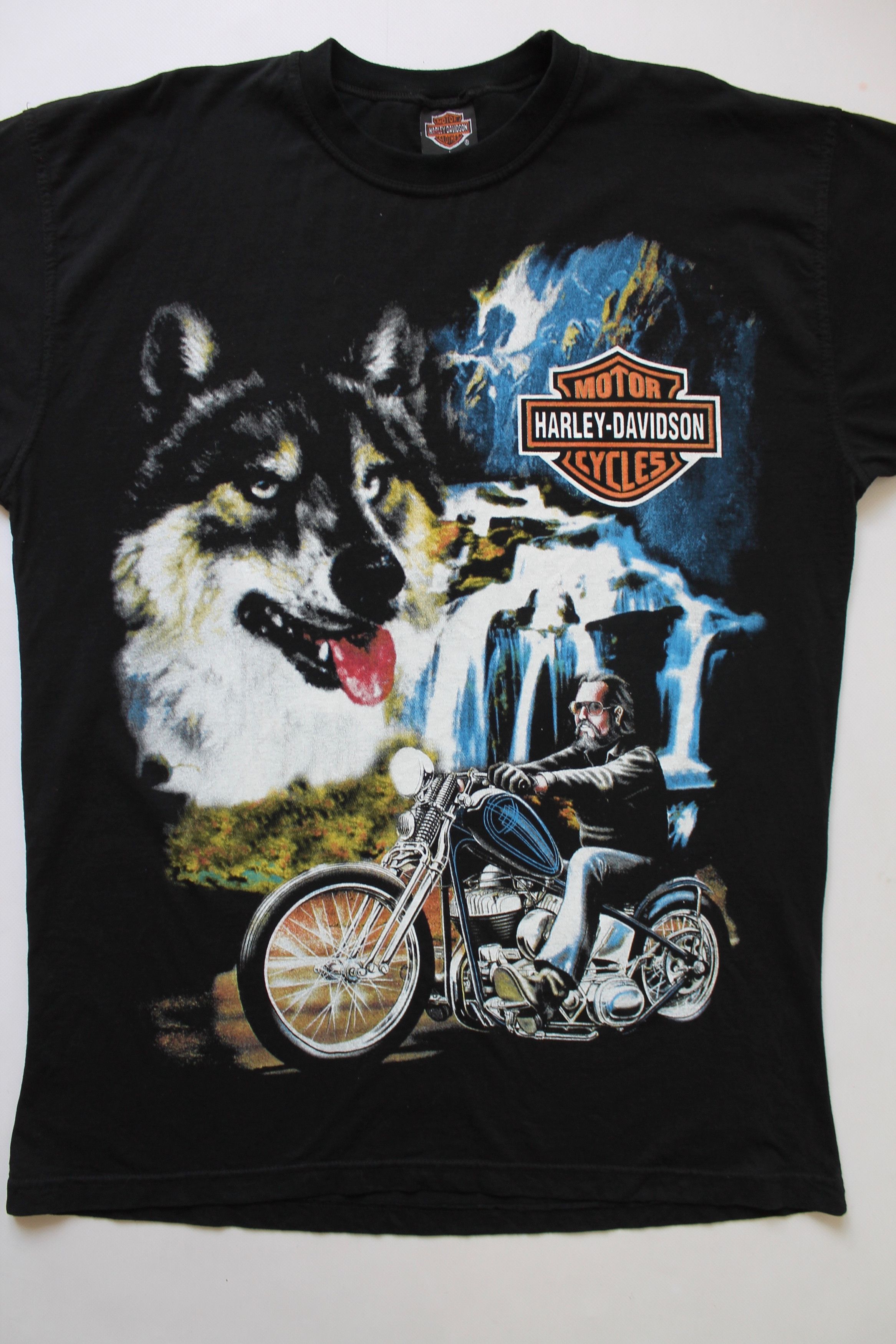 Harley Davidson × Vintage HARLEY - DAVIDSON Wolf t shirt tee Made In Usa Holoubek Size US L / EU 52-54 / 3 - 11 Thumbnail